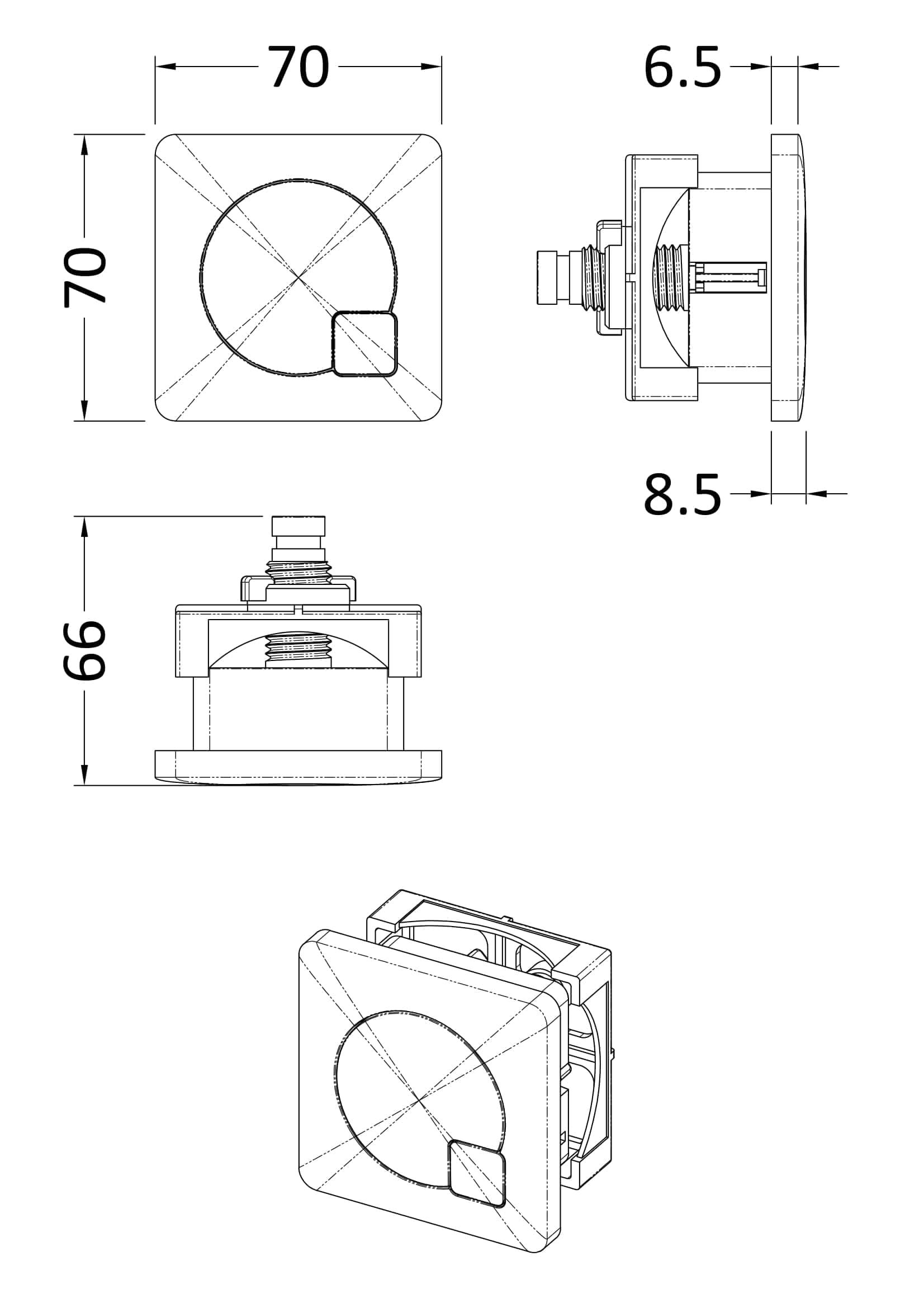 Schematic technical drawing of a modern bathroom shower control switch, featuring detailed dimensions for installation. The design combines functionality and sleek aesthetics for contemporary bathroom setups.