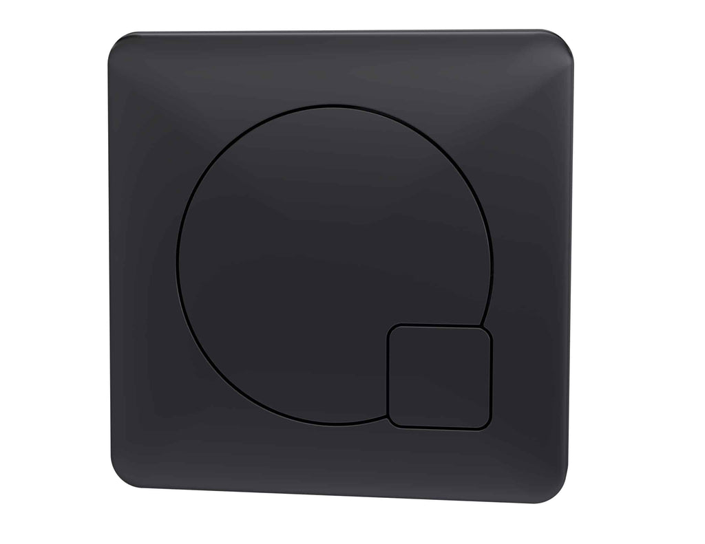 Black modern toilet flush button, sleek and minimalist design for contemporary bathroom decor. Suitable for efficient and stylish bathroom upgrades.