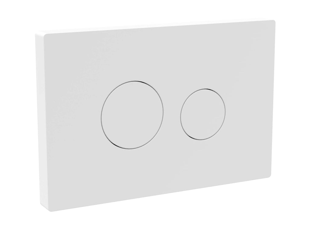 Sleek white dual-flush bathroom flush plate for modern bathrooms, compatible with Bubly bathroom fittings, durable, easy to clean, and water-saving design.