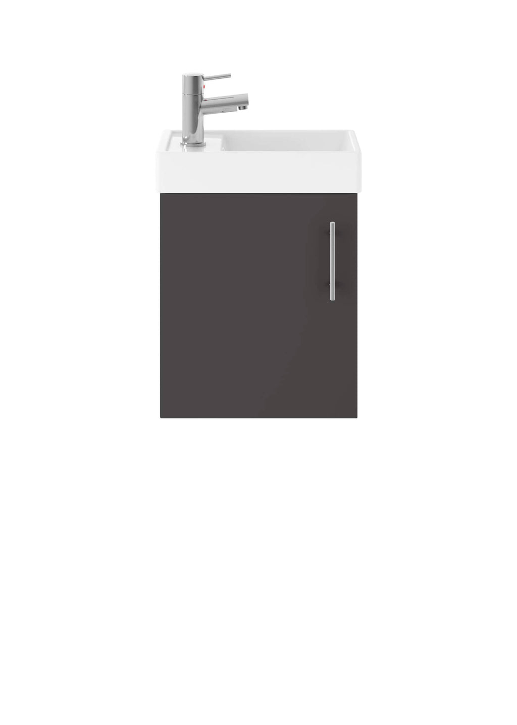 Modern bathroom sink with a grey vanity unit and chrome tap, ideal for contemporary bathroom upgrades.