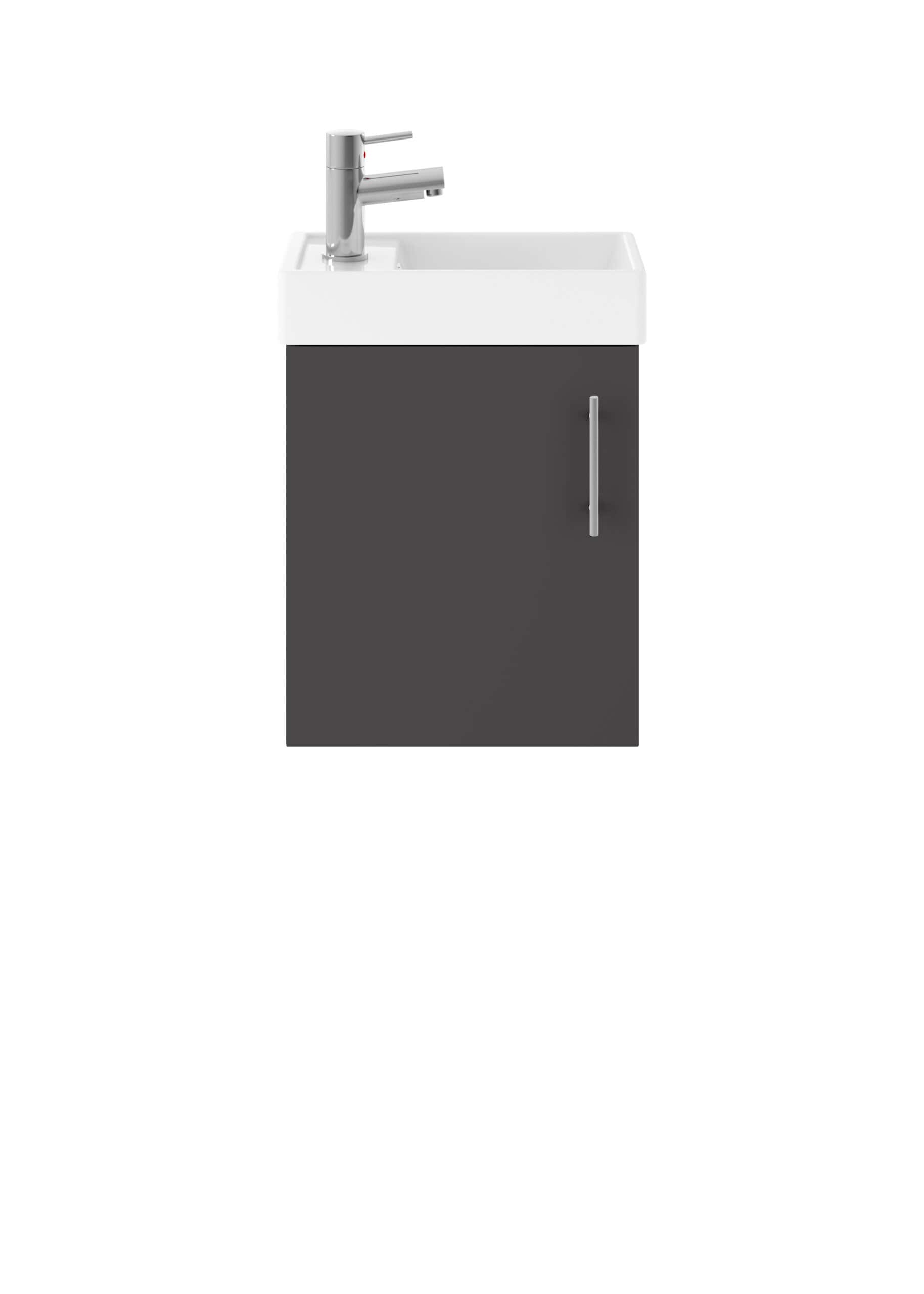 Modern bathroom sink with a grey vanity unit and chrome tap, ideal for contemporary bathroom upgrades.