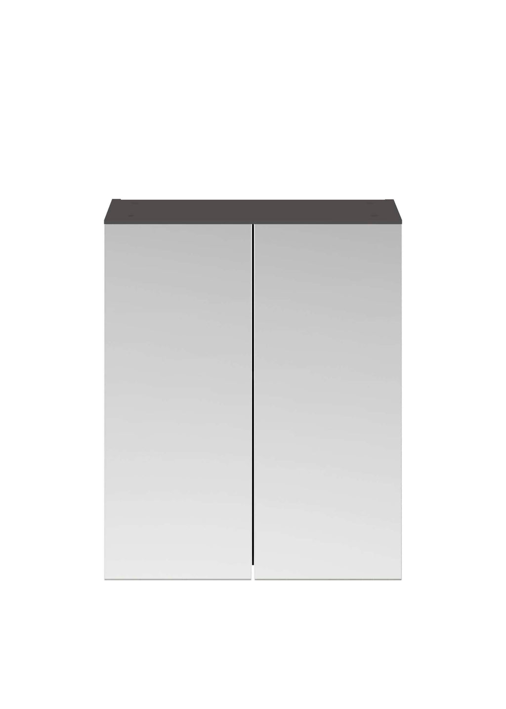 Modern bathroom cabinet with sleek silver finish and black tabletop, ideal for contemporary bathroom storage solutions, combining style and functionality.