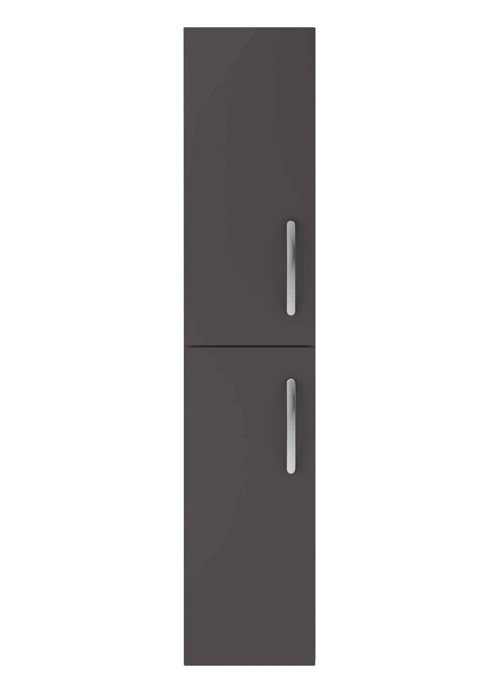 High-quality modern bathroom cabinet in dark grey with sleek silver handles, providing storage for bathroom essentials, designed for contemporary bathroom spaces.