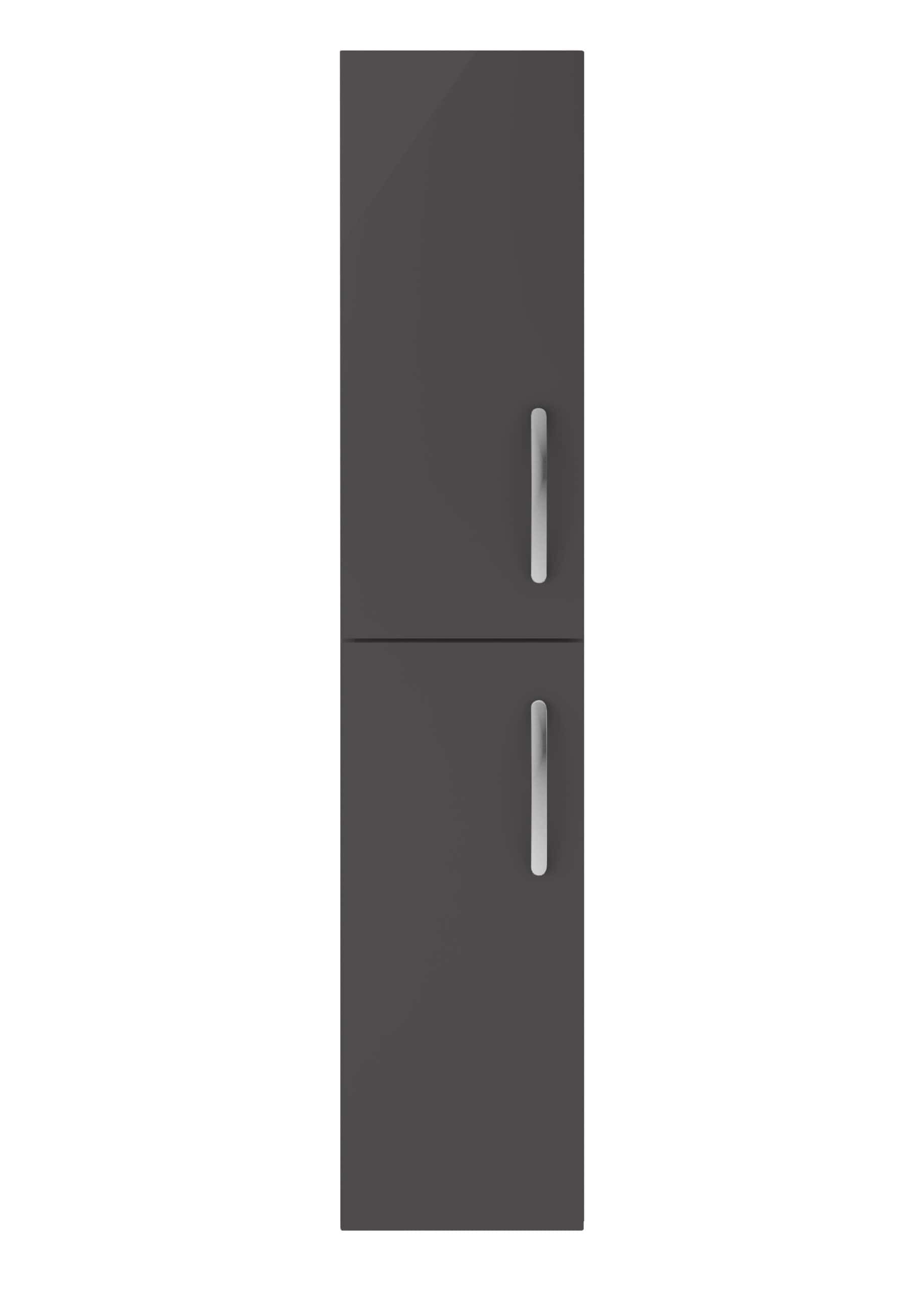 High-quality modern bathroom cabinet in dark grey with sleek silver handles, providing storage for bathroom essentials, designed for contemporary bathroom spaces.