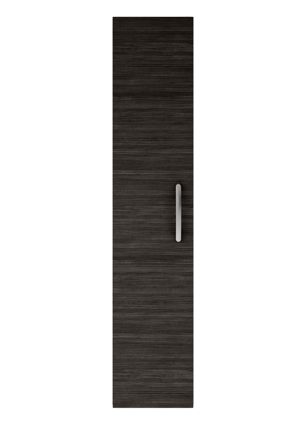 Sleek black wood-effect bathroom cabinet with minimalist silver handle, ideal for modern bathroom storage solutions. Durable, stylish, and spacious design.