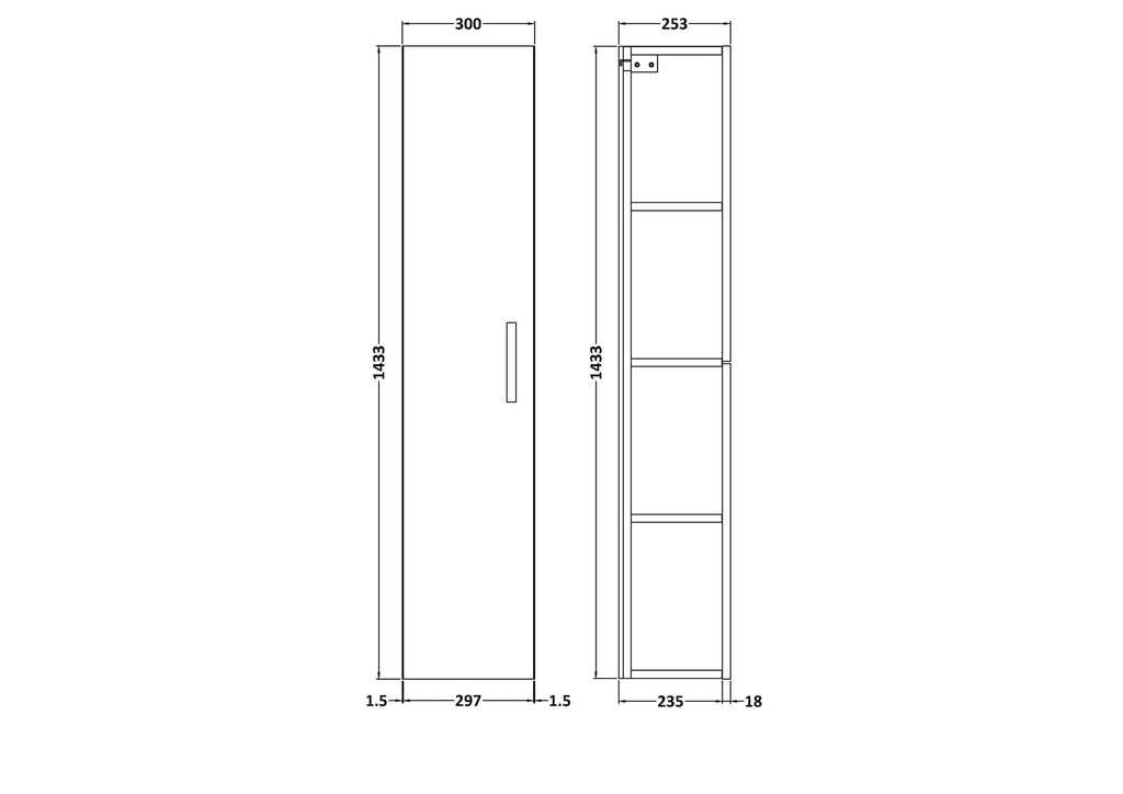 Modern bathroom storage cabinet with ample shelving and sleek design for organisation.