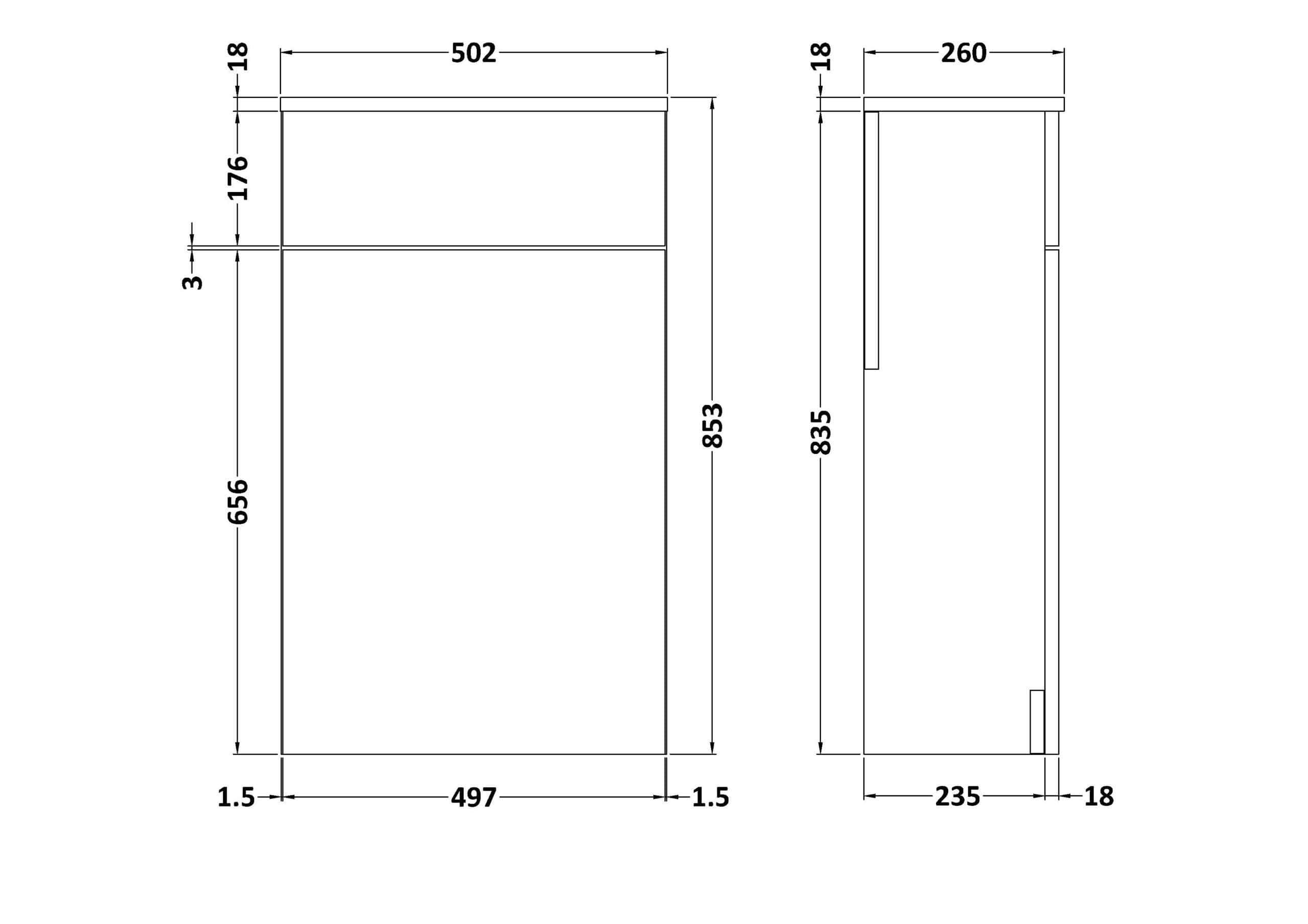 Precision bathroom cabinet technical drawing for modern bathroom storage solutions by Bubly Bathrooms. Featuring detailed dimensions and design specifications for custom bathroom furniture.