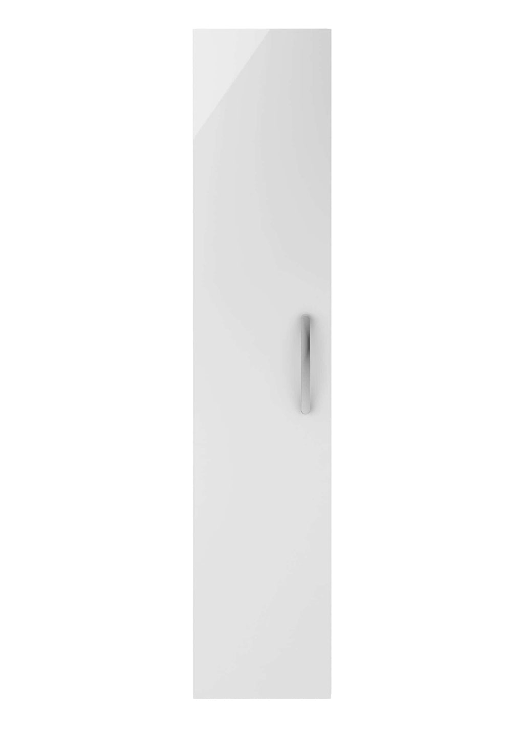 Sleek white bathroom cabinet with a modern handle design, ideal for storage in contemporary bathroom spaces, available at Bubly Bathrooms.