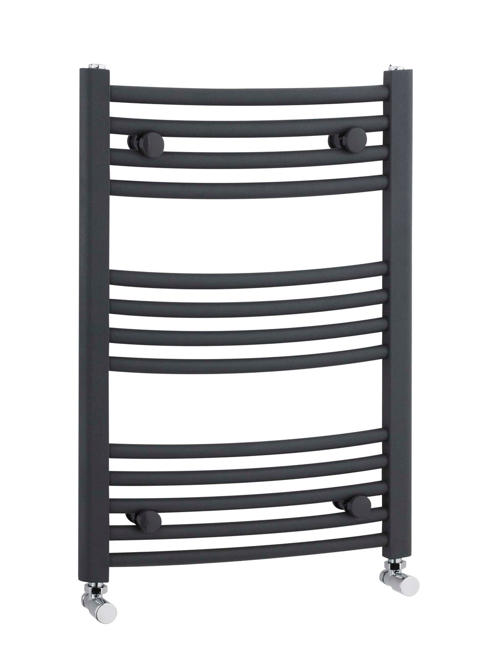 Luxurious black towel radiator with multiple horizontal bars, perfect for modern bathrooms, featuring sturdy design and easy mobility with castor wheels for efficient towel drying and heating.
