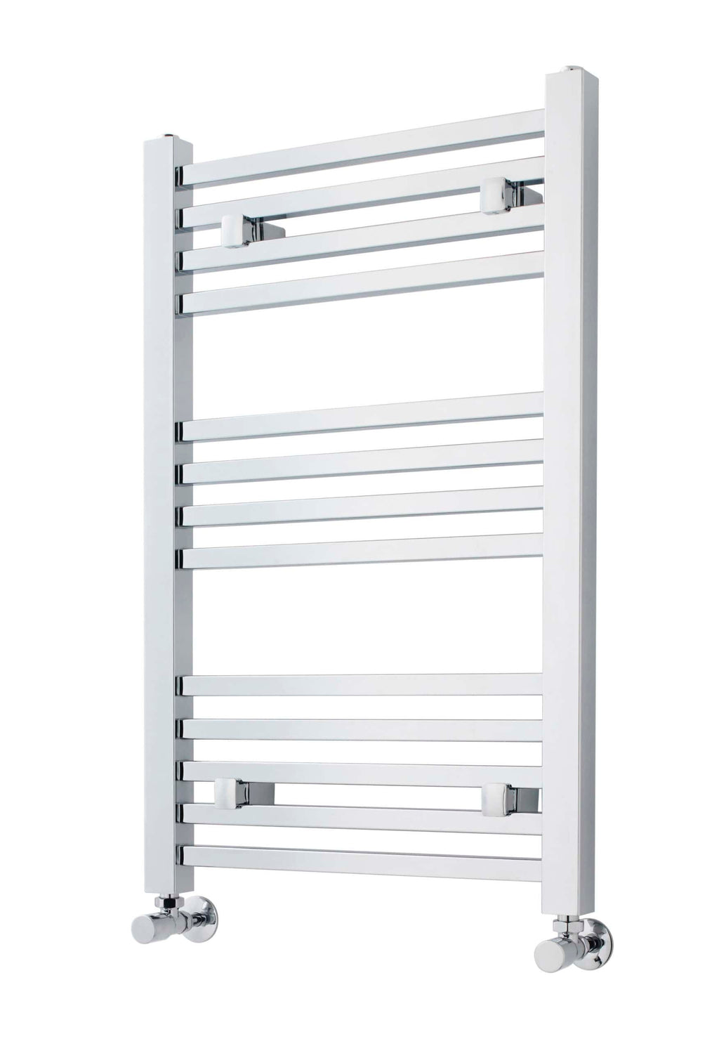 Radiator towel warmer for bathroom, white heated towel rail, modern bathroom radiator, chrome finish, efficient heating solution for bathrooms.