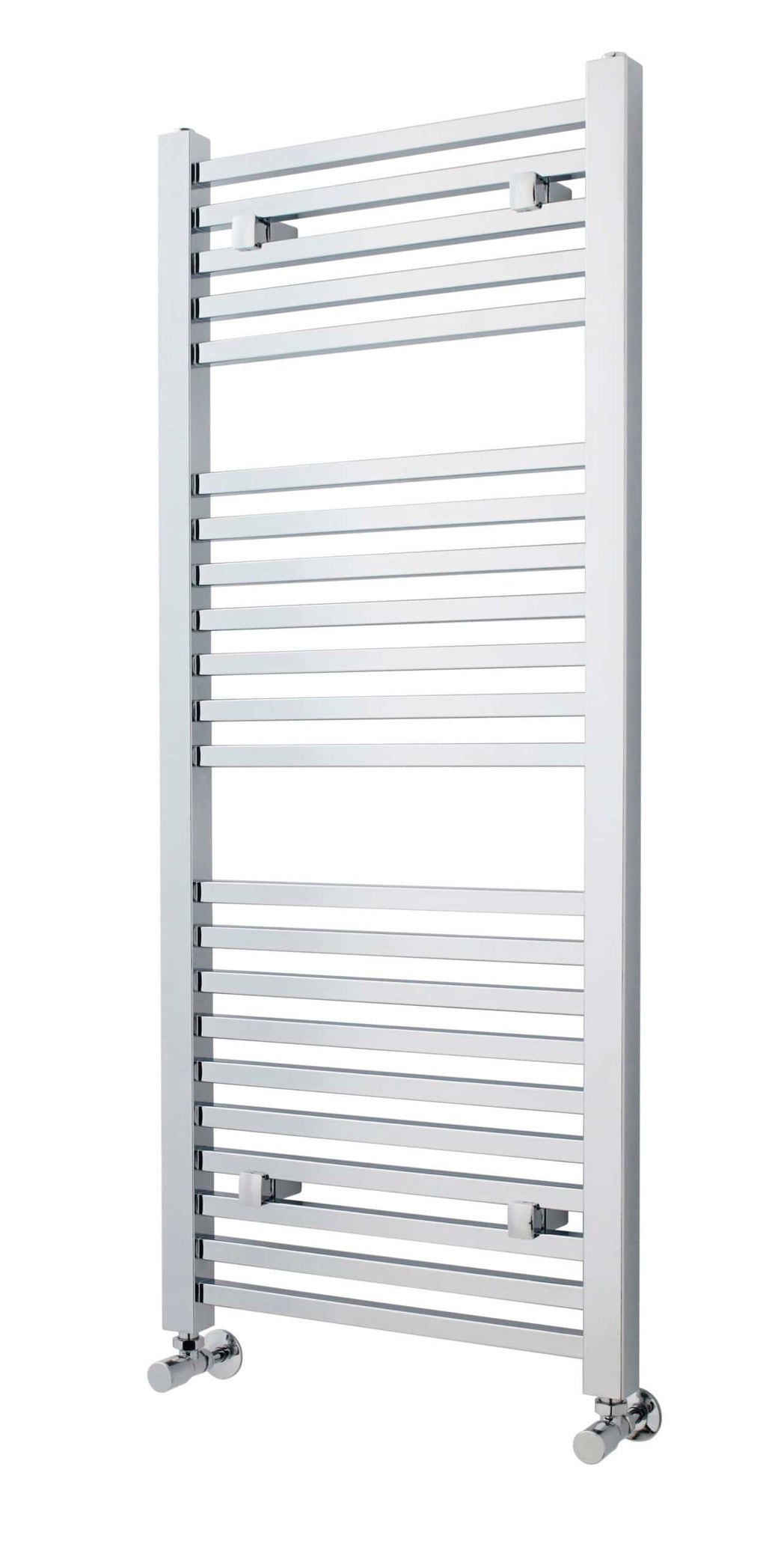 Polished chrome heated towel rail, modern bathroom radiator, wall-mounted towel warmer for luxury Bubly Bathrooms.