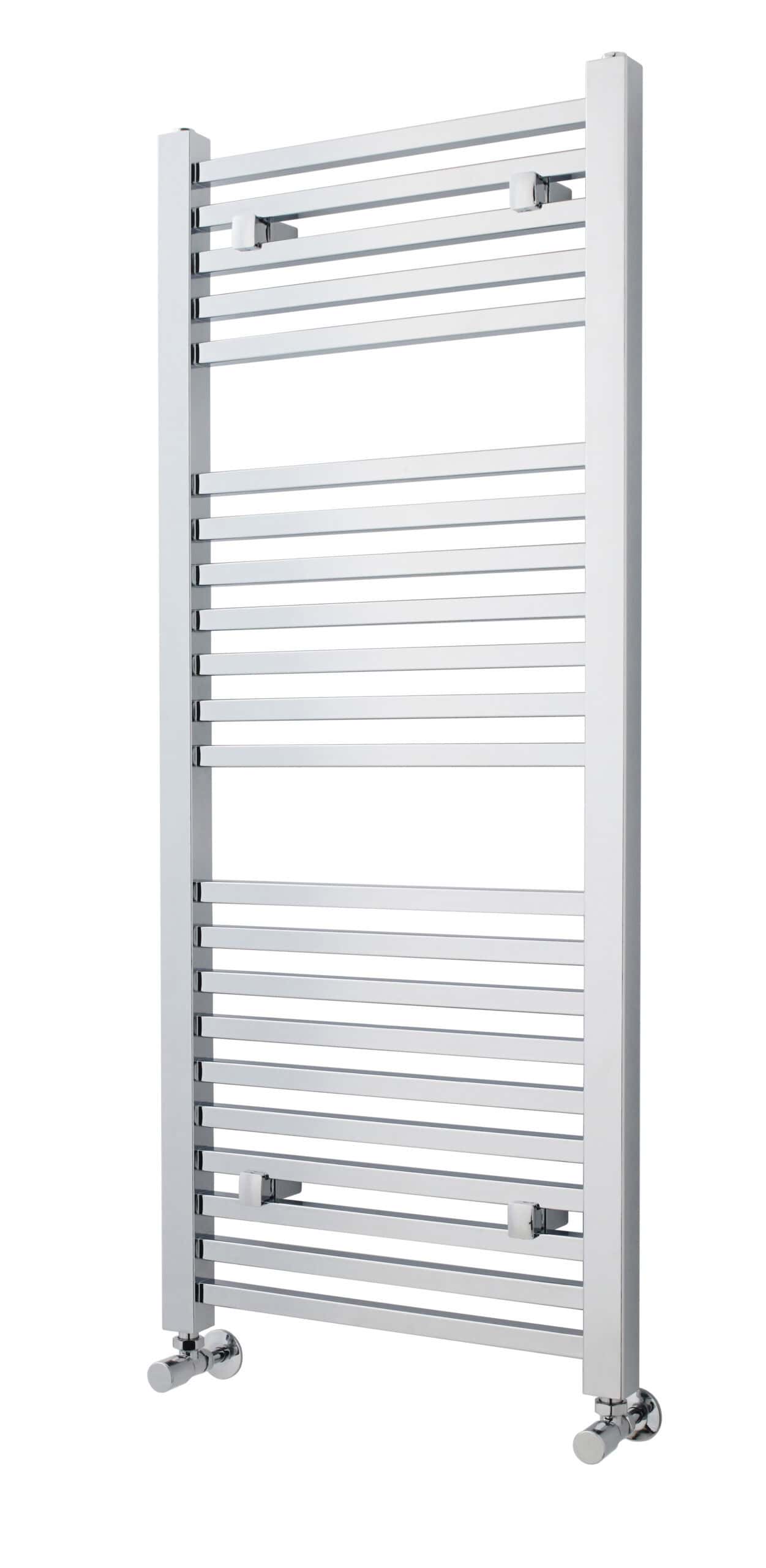 Polished chrome heated towel rail, modern bathroom radiator, wall-mounted towel warmer for luxury Bubly Bathrooms.