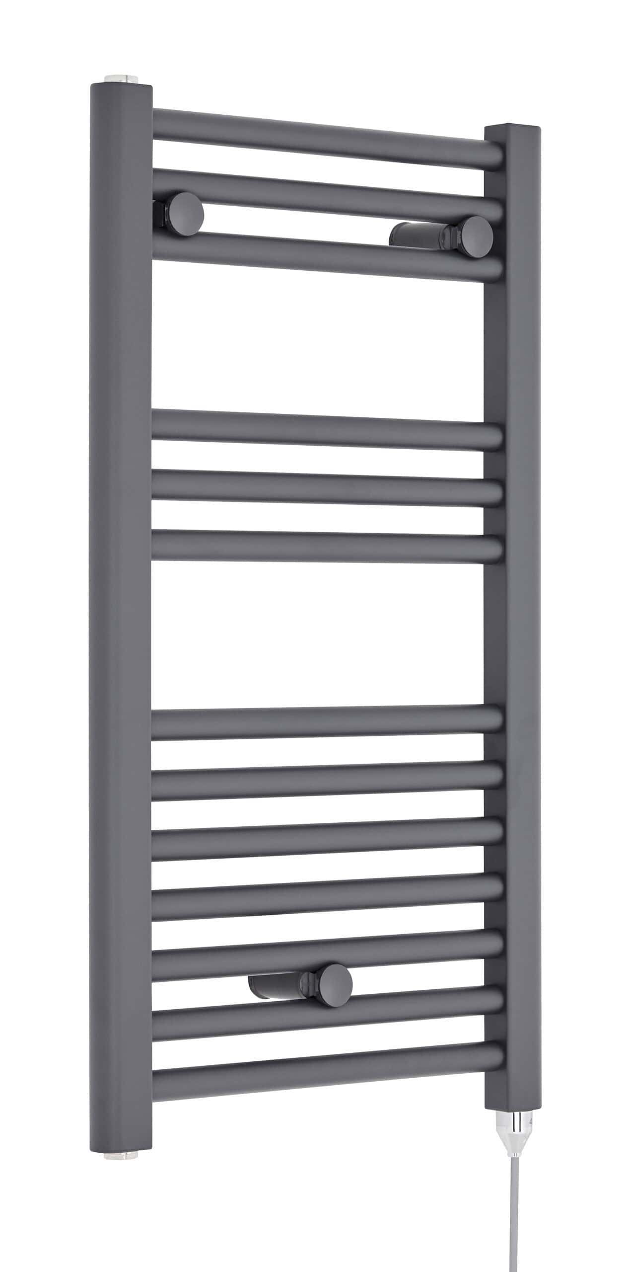 Horizontal Grey Heated Towel Rail for Bathroom, Modern Bathroom Towel Warmer, Wall-Mounted Radiator, Easy to Install, Durable Steel Construction.