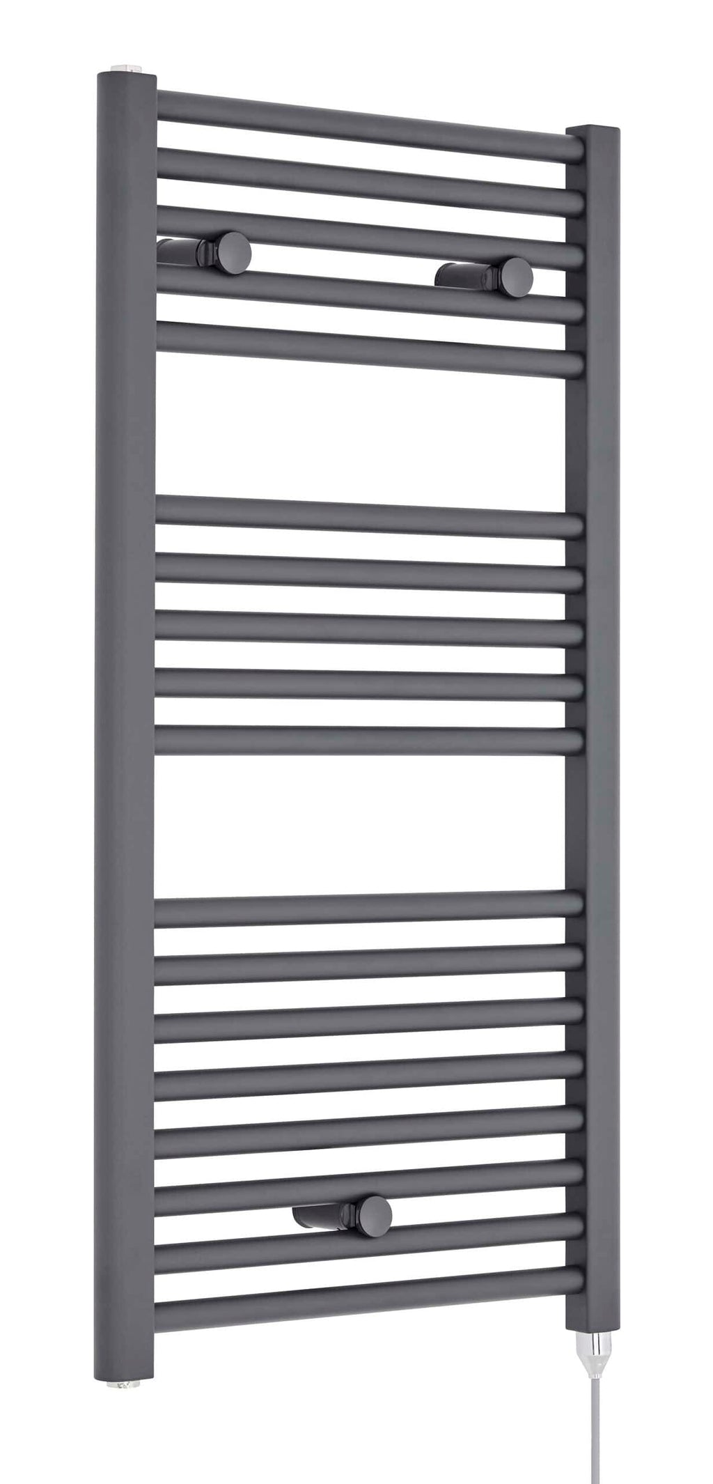 Matching towel radiator, modern grey heated towel rail for bathroom or kitchen, energy-efficient heating solution, wall-mounted design, suitable for contemporary bathroom decor.