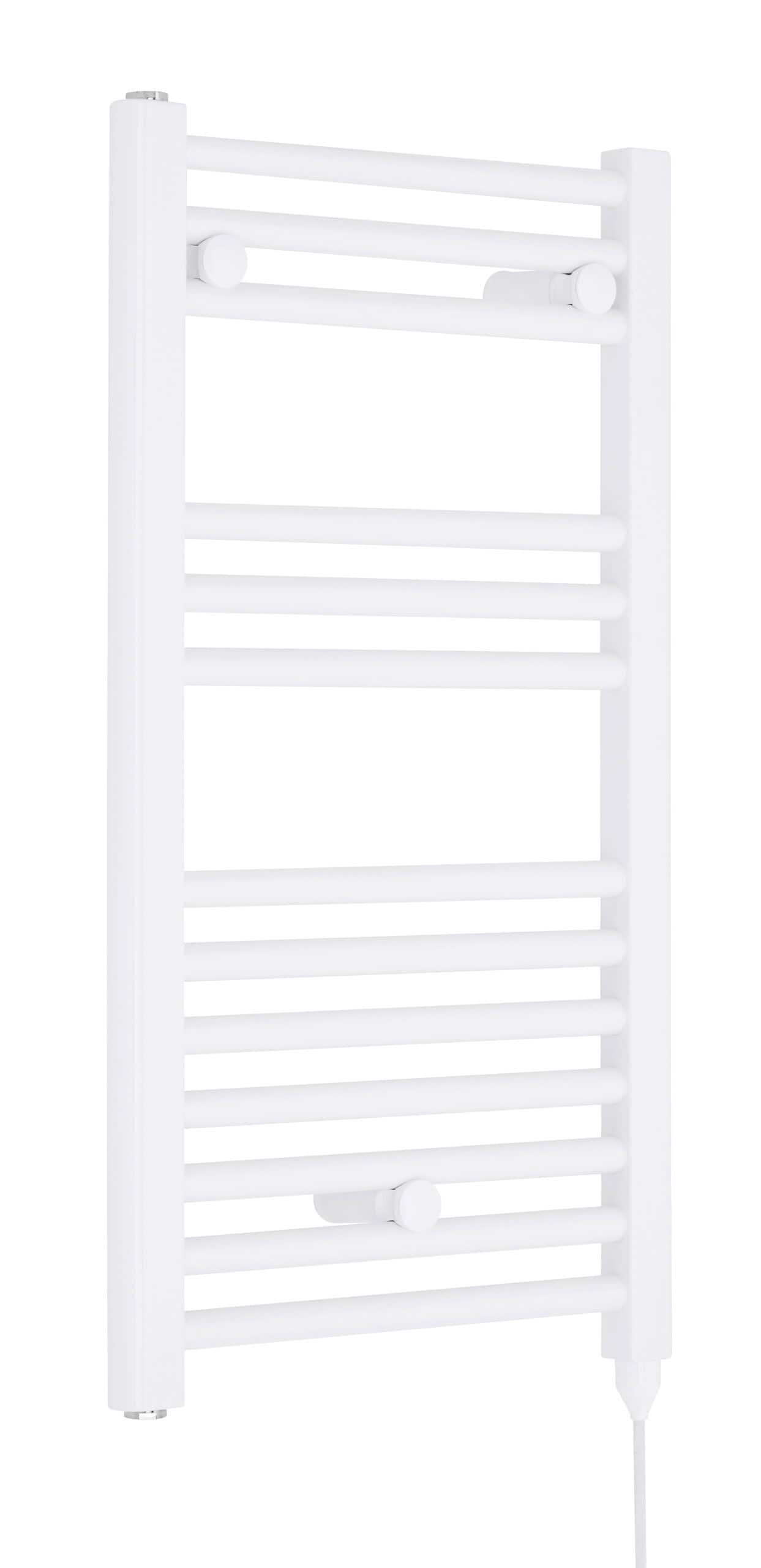 White towel radiator for bathroom heating and drying cooler towels, sleek modern design, easy to install, perfect for contemporary bathroom interiors.