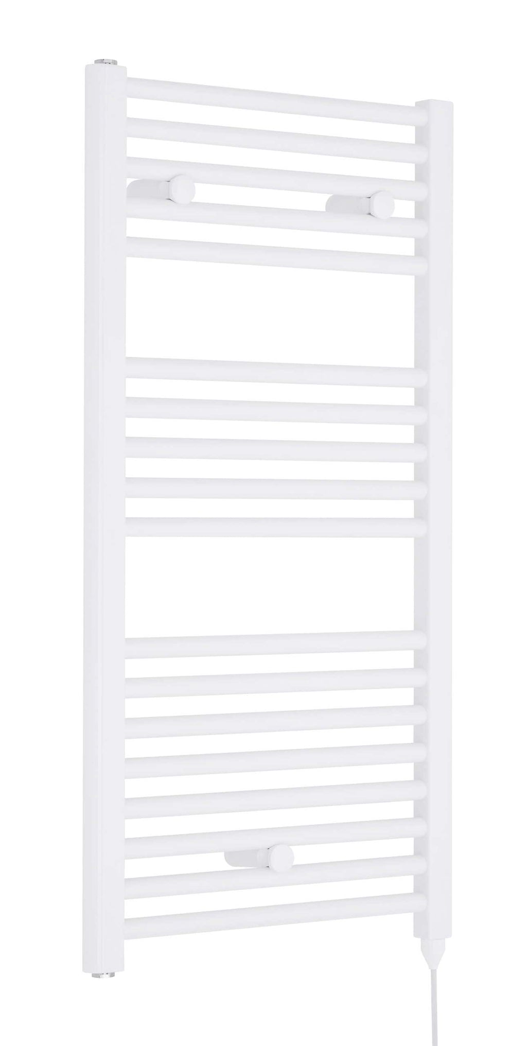 Warm white heated towel rail for bathrooms, modern design by Bubly Bathrooms for efficient towel drying and heating solutions. Durable and stylish bathroom radiator.