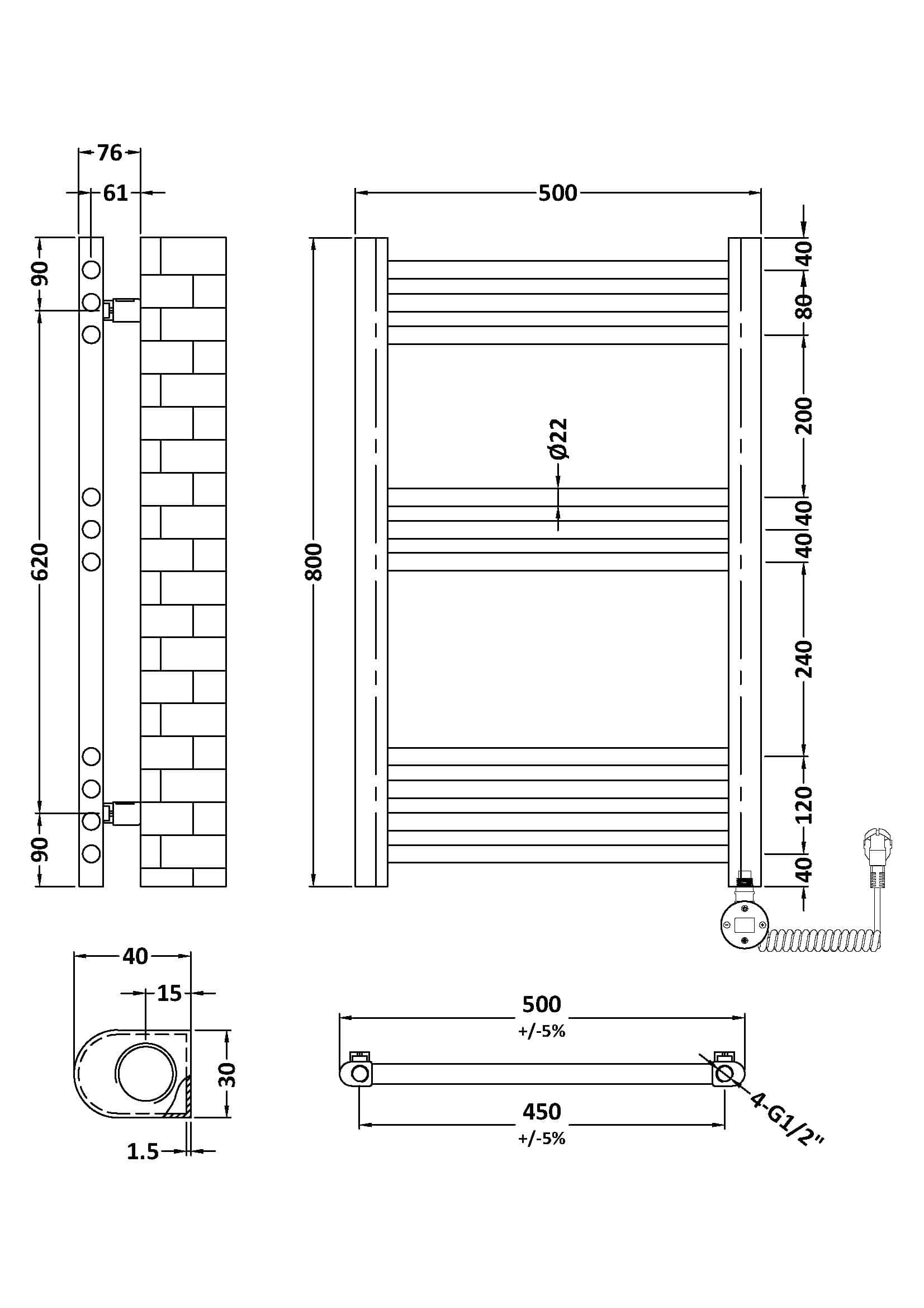 High-quality bathroom radiator design with precise technical measurements, ideal for modern bathrooms; features chrome finish, efficient heat output, and easy installation.