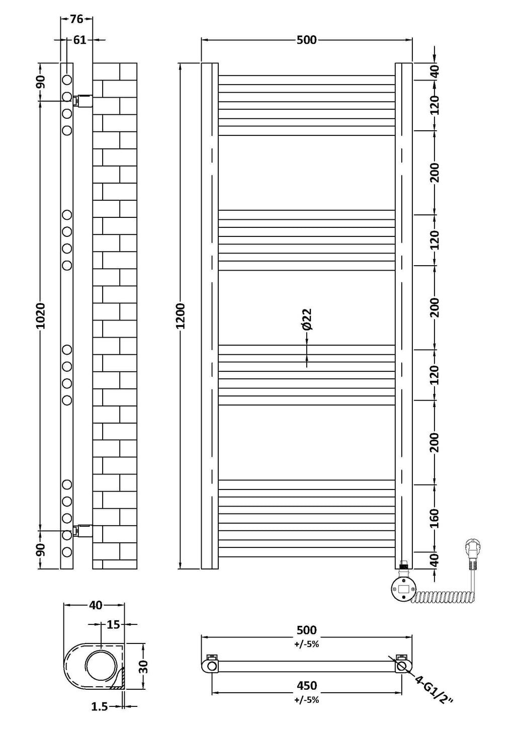 Slimline heated towel rail radiator with modern design, precise measurements, and durable chrome finish for luxury bathrooms and heating solutions.