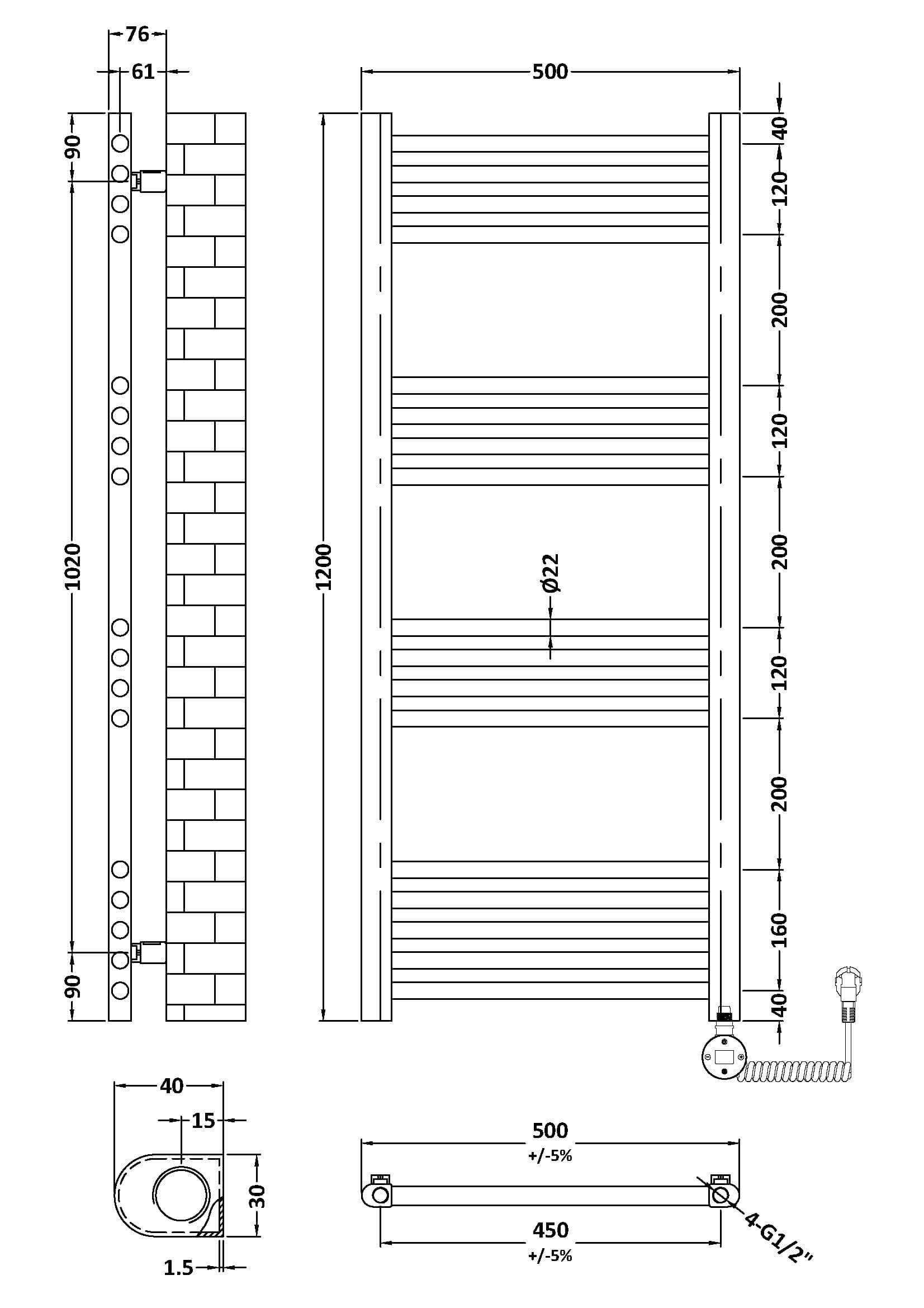 Slimline heated towel rail radiator with modern design, precise measurements, and durable chrome finish for luxury bathrooms and heating solutions.