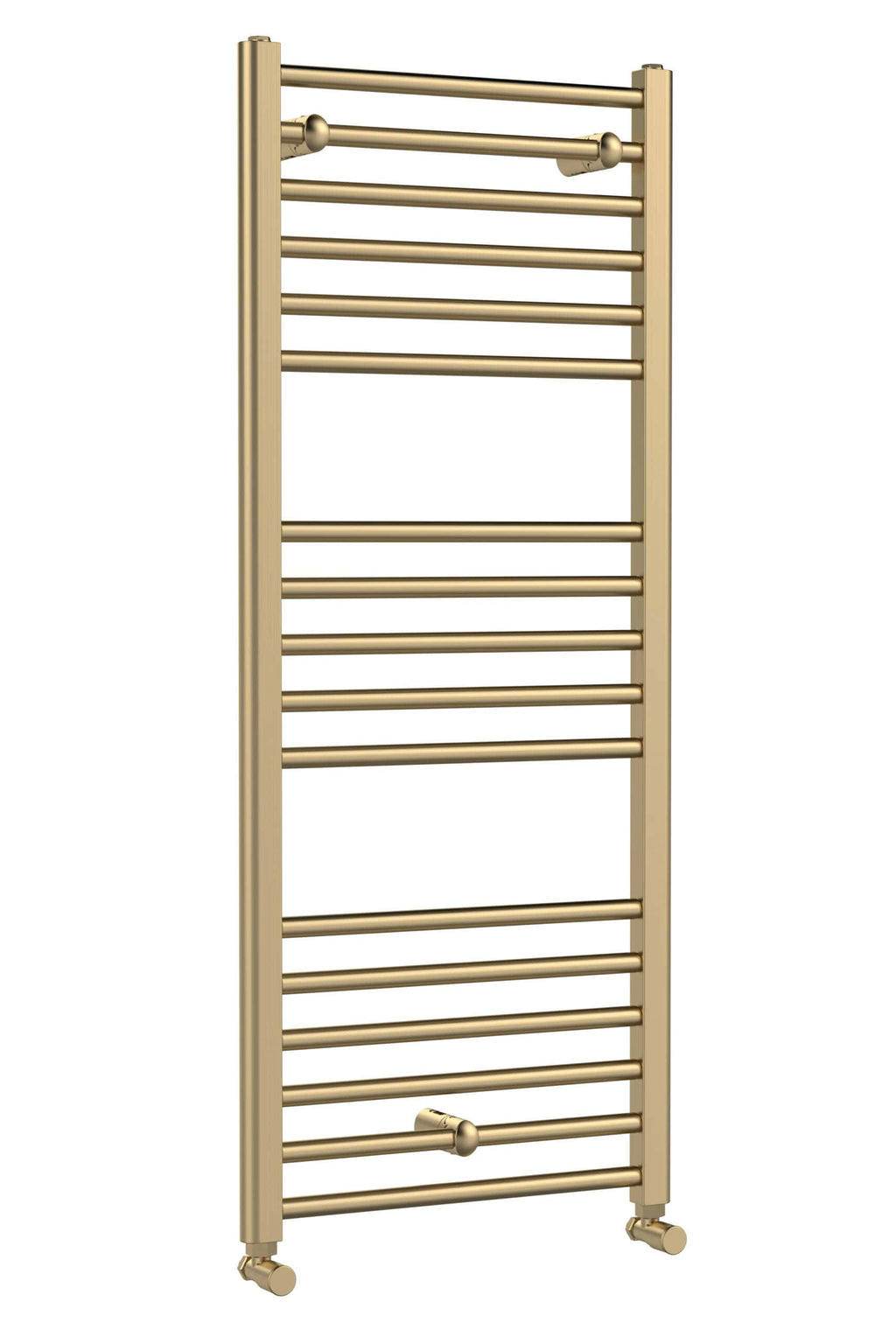 Shower radiator towel rail in polished gold finish, perfect for bathroom heating and towel drying. Modern design adds luxury to bubly.co.uk bathroom fixtures and accessories.