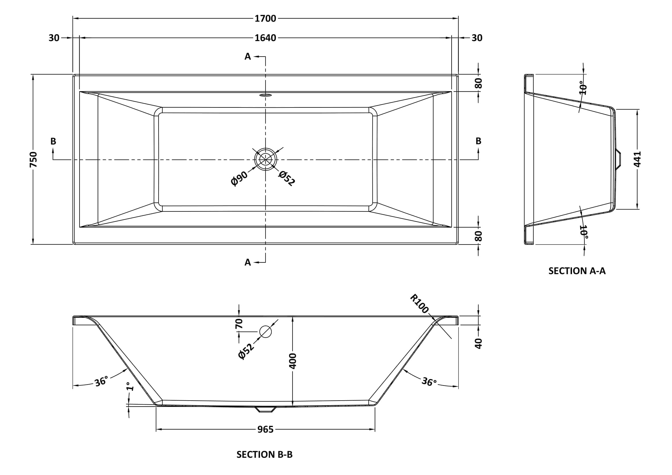 Sleek modern banheiro tub design with precise technical dimensions, perfect for contemporary bathroom renovation and custom bathroom installations.