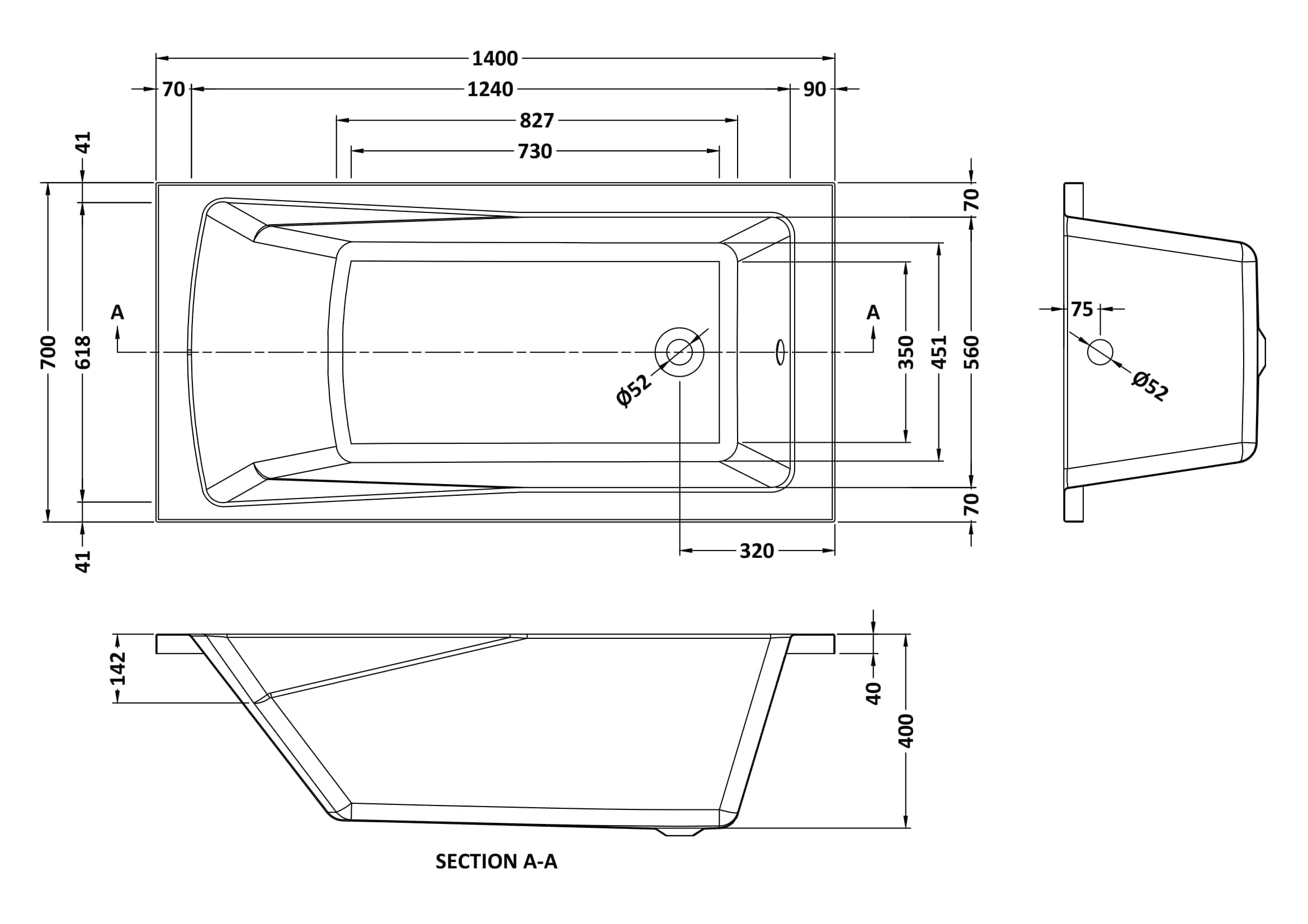 Bubly Bathrooms acrylic walk-in bathtub with dimensions and technical drawing for bathroom renovation and accessible bathing solutions.