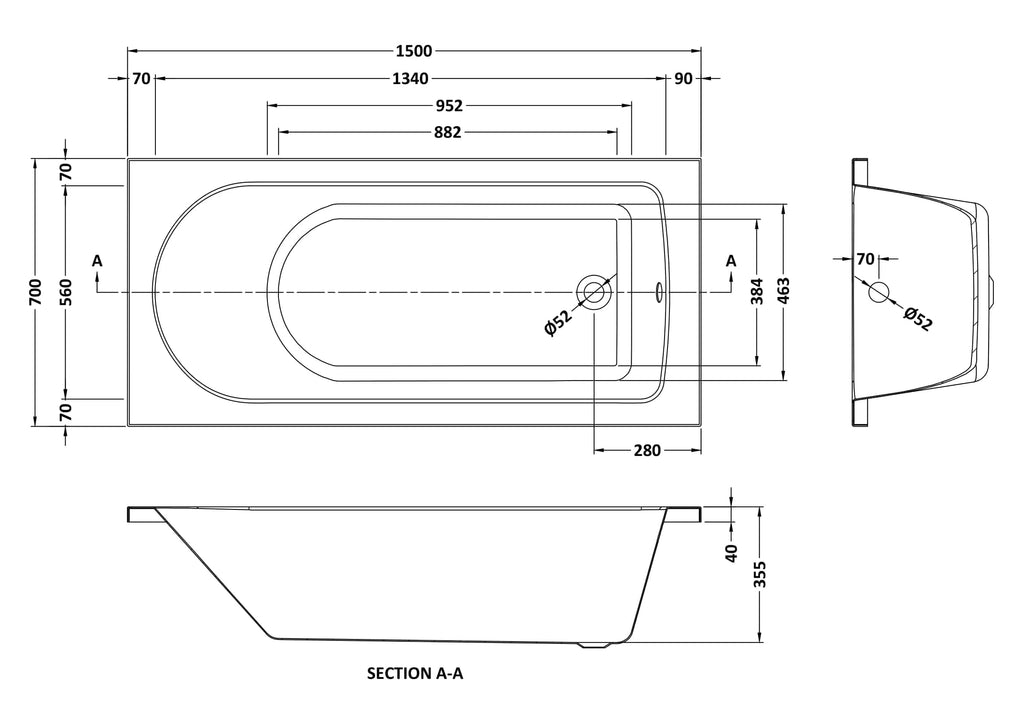 Elegant bathtub with detailed technical schematic, showcasing modern design and precise measurements for bathroom renovation projects.