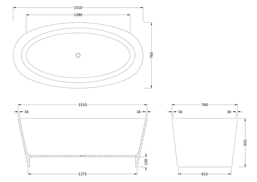 Sleek oval bathtub with modern design, detailed measurements, and durable construction for a stylish bathroom upgrade. Perfect for contemporary bathroom renovation projects.