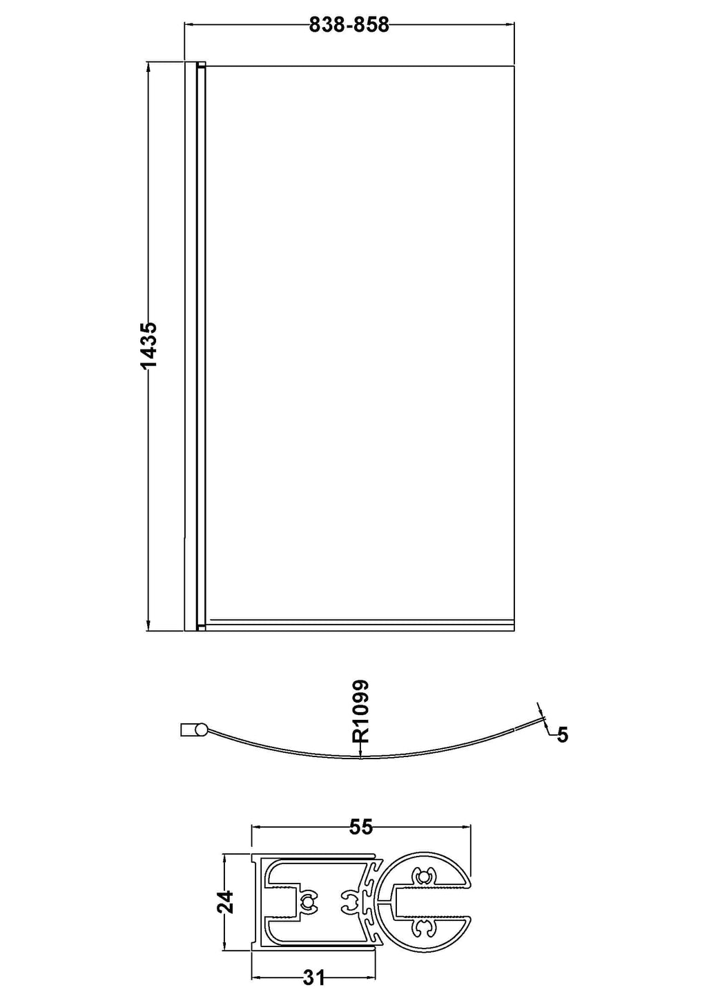 Shower enclosure with glass panels and chrome finish, ideal for modern bathrooms. Measures approximately 1435mm high with adjustable width for perfect fit. Designed for elegance and durability.