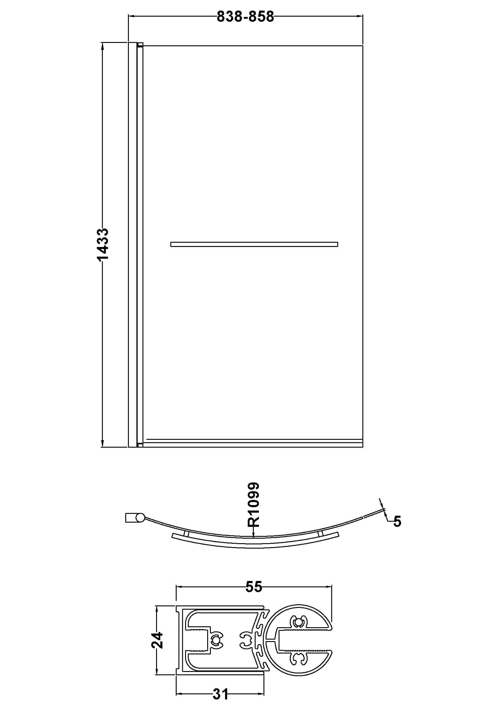 Sleek modern shower enclosure with precise measurements for stylish bathroom renovation.