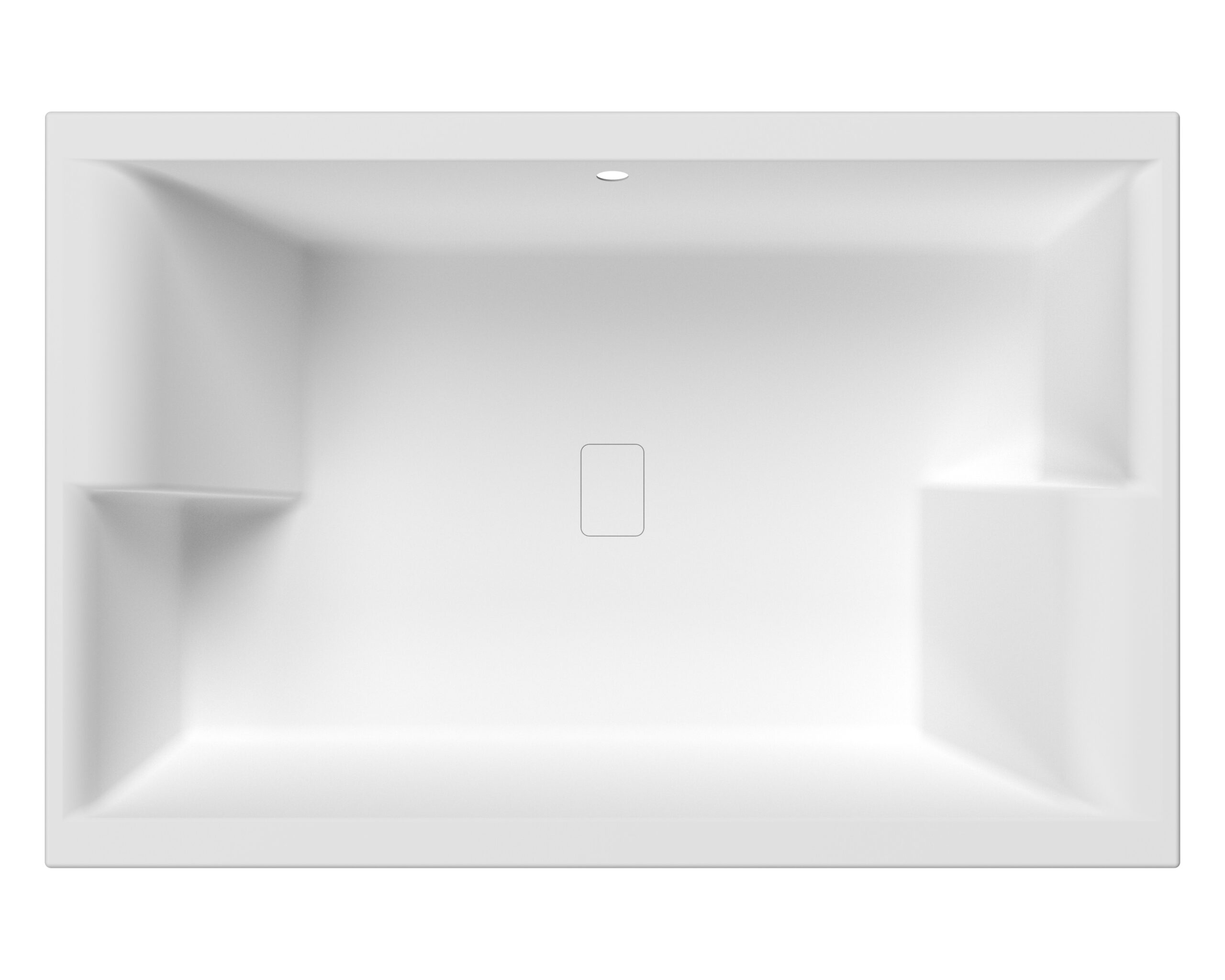 Sleek white rectangular bathroom sink with integrated soap holder and smooth surface design. Perfect for modern bathroom renovations and stylish interior upgrades.