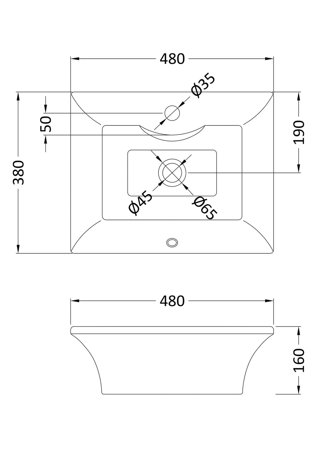 Sleek white bathroom sink with modern design, accessible dimensions, and pre-drilled holes for faucet installation, ideal for contemporary bathroom renovations and installations.