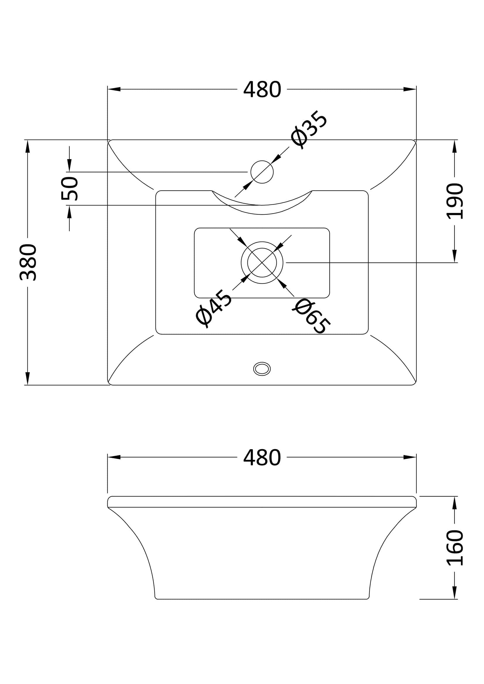 Sleek white bathroom sink with modern design, accessible dimensions, and pre-drilled holes for faucet installation, ideal for contemporary bathroom renovations and installations.