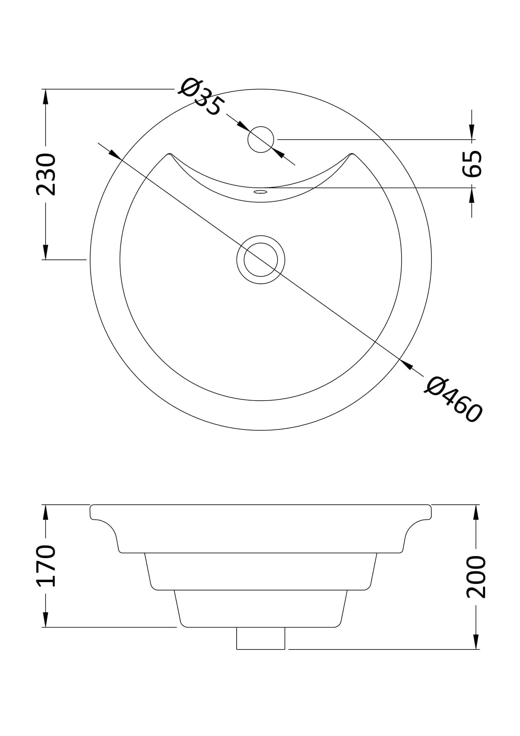 Elegant round bathroom sink with precise dimensions, smooth design, and durable ceramic finish, ideal for modern bathrooms and enhancing space functionality.