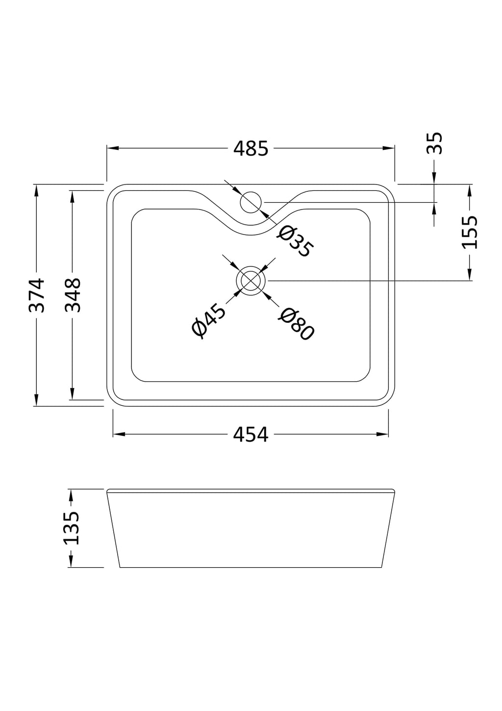 High-quality kitchen sink with detailed installation measurements, perfect for modern bathroom renovations, made from durable materials for long-lasting use.