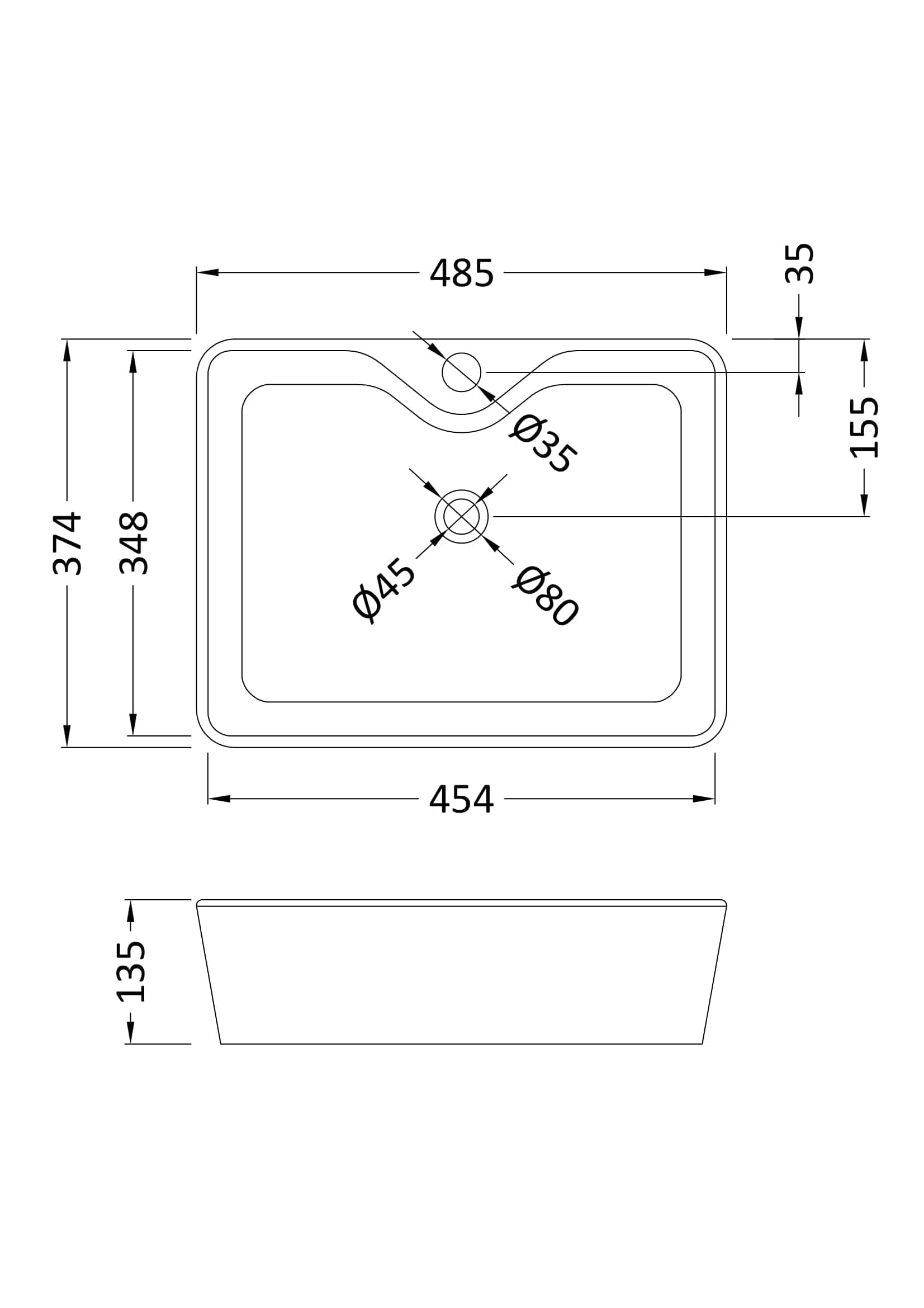 High-quality kitchen sink with detailed installation measurements, perfect for modern bathroom renovations, made from durable materials for long-lasting use.