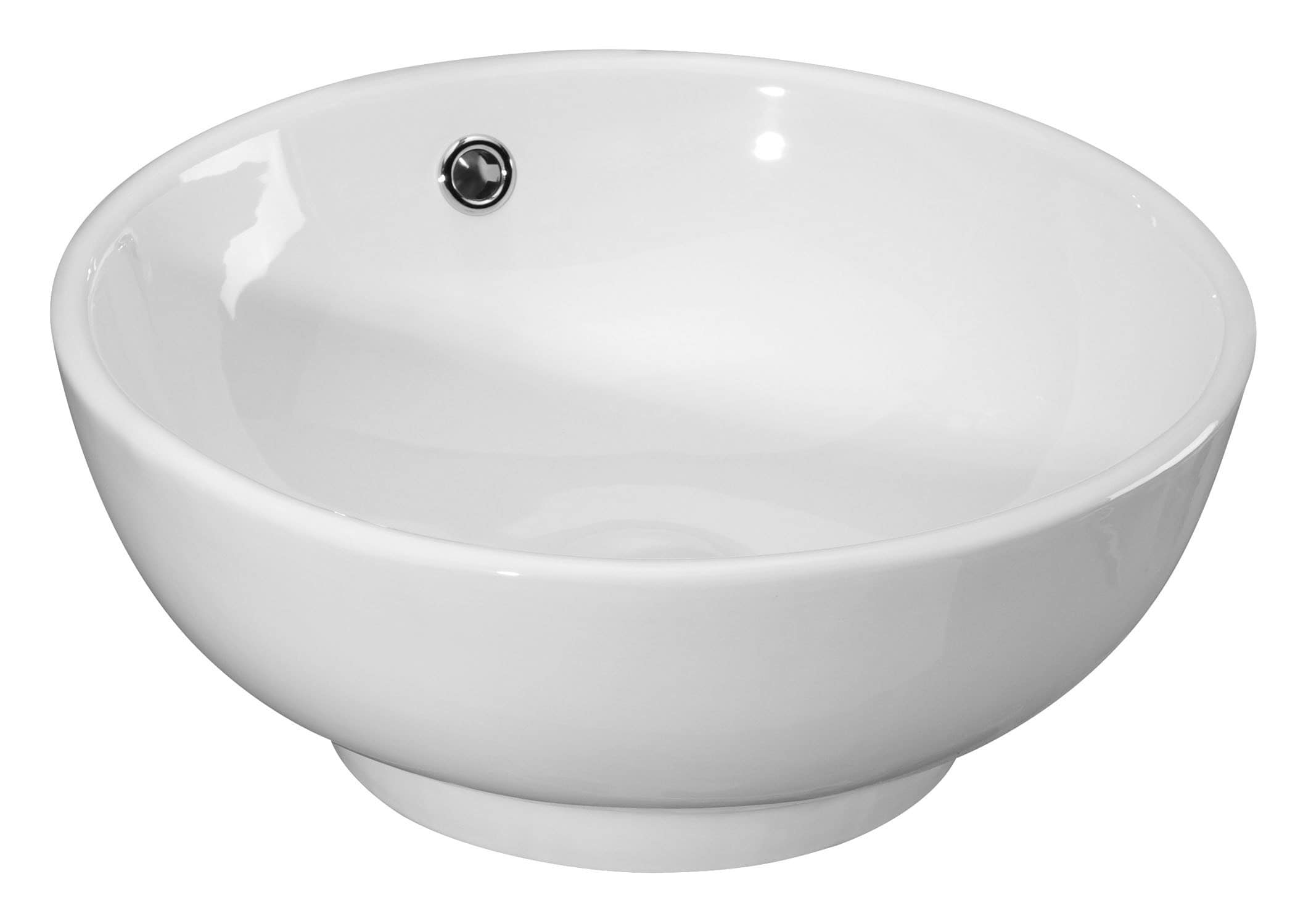 Elegant white ceramic bathroom sink with modern design, ideal for contemporary bubly bathrooms. Features a smooth, rounded shape, top-mounted drain, and sleek chrome overflow outlet, perfect for stylish bathroom renovation.