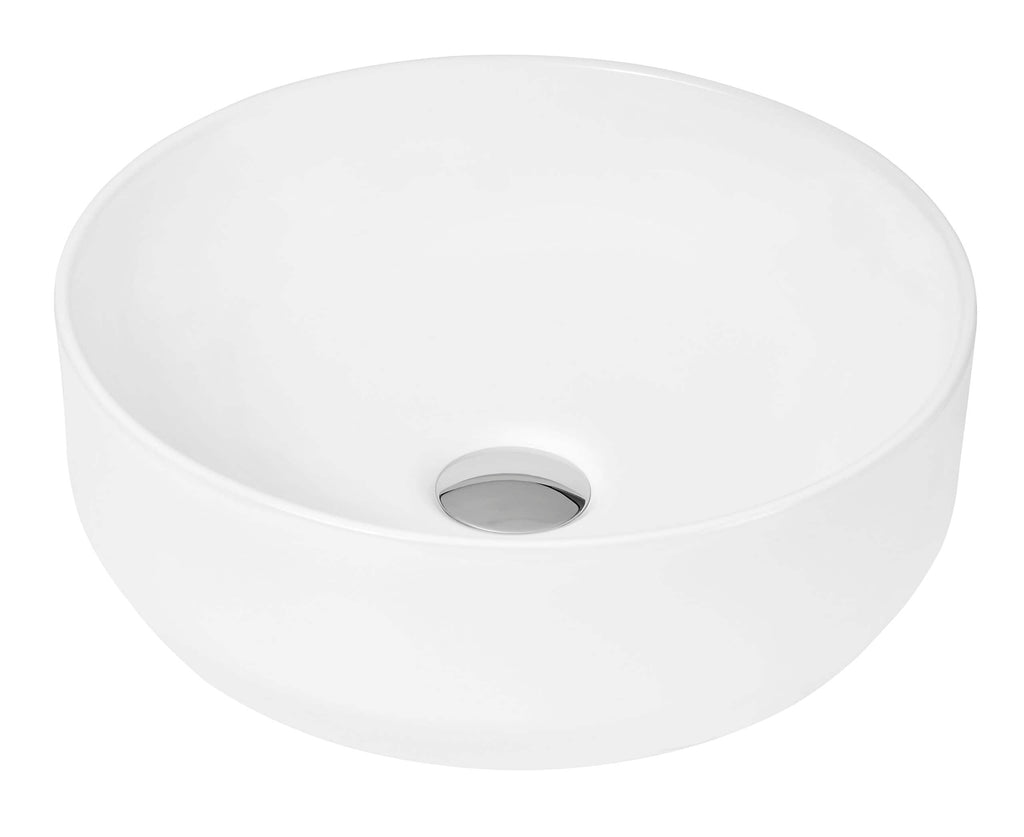 Sleek white ceramic bathroom countertop sink with a modern design and integrated drain, ideal for contemporary bathroom renovations.