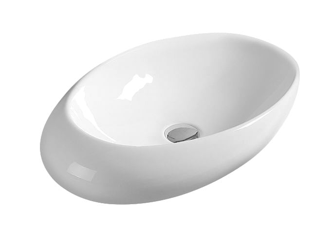 Elegant white oval bathroom sink with modern design, ideal for contemporary bathroom renovations and installations. Perfect for stylish and functional bathroom space upgrades.