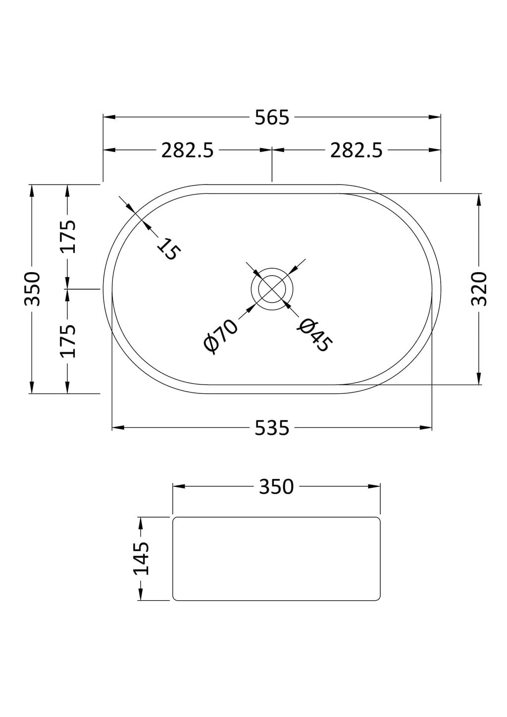 High-quality bathroom sink with detailed technical drawings, dimensions, and specifications for installation by Bubly Bathrooms. Perfect for modern bathroom design and renovation projects.
