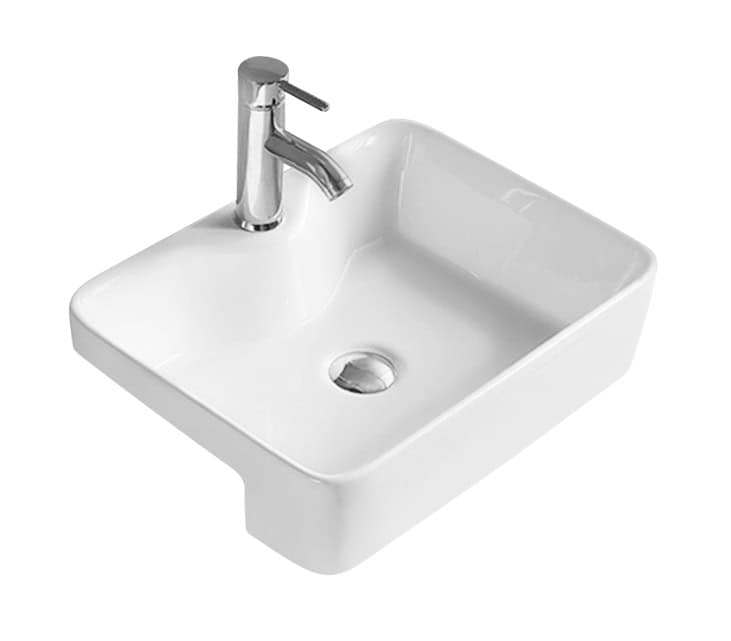 White ceramic bathroom sink with chrome tap, ideal for modern bathroom basins and vanity units. Perfect for stylish and functional bathroom renovation or upgrades.