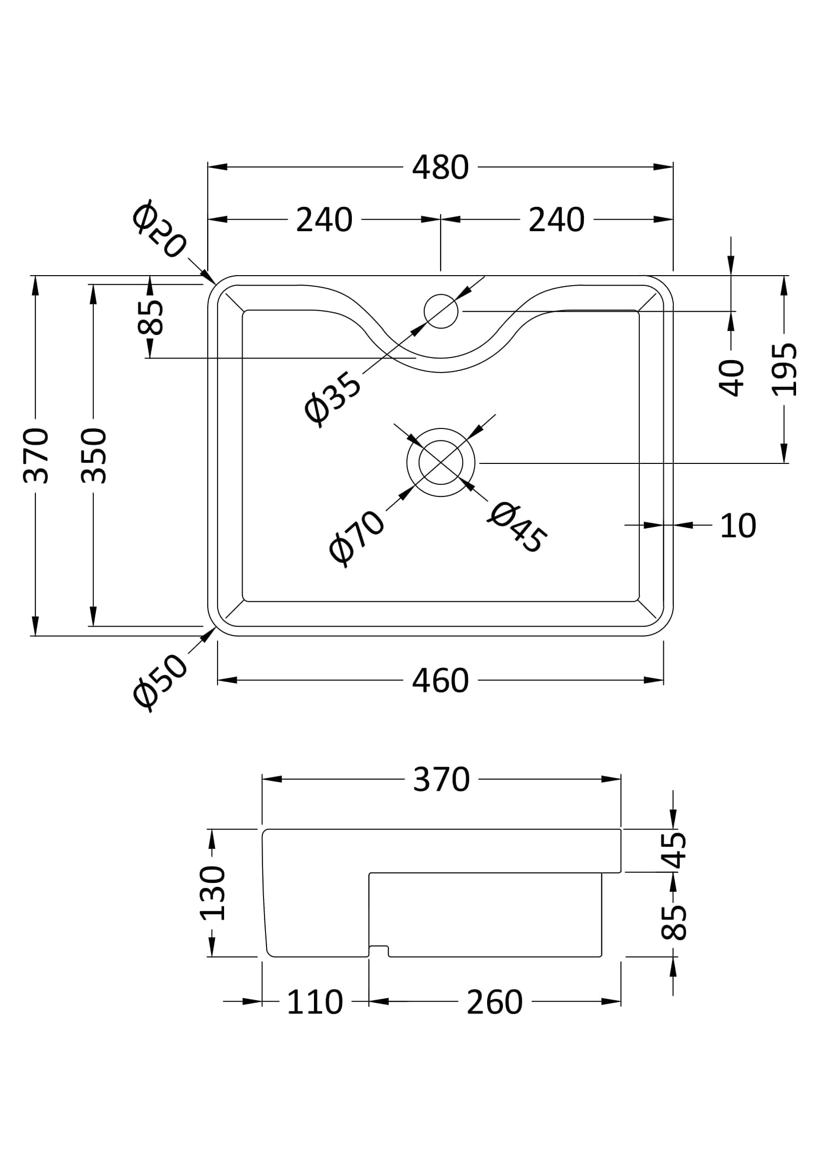 Chrome Plumbing sink technical diagram with precise measurements for bathroom installation. Showcasing dimensions for optimal fitting and plumbing connections in modern bathroom design.
