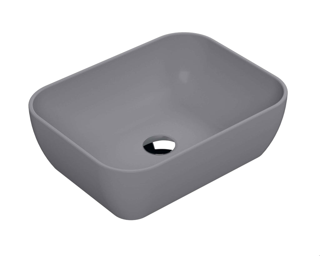 Gray bathroom sink bowl with modern design and smooth finish, ideal for contemporary bathrooms, featuring a central drainage hole for efficient water flow. Perfect for stylish bathroom upgrades.