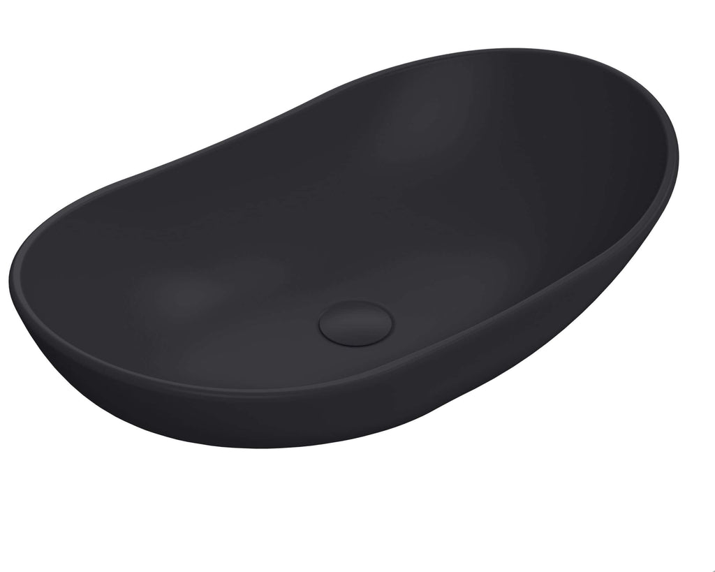Sleek black bathroom sink basin for modern Bubly bathrooms, durable and stylish. Perfect for contemporary bathroom design and creating a minimalist aesthetic.