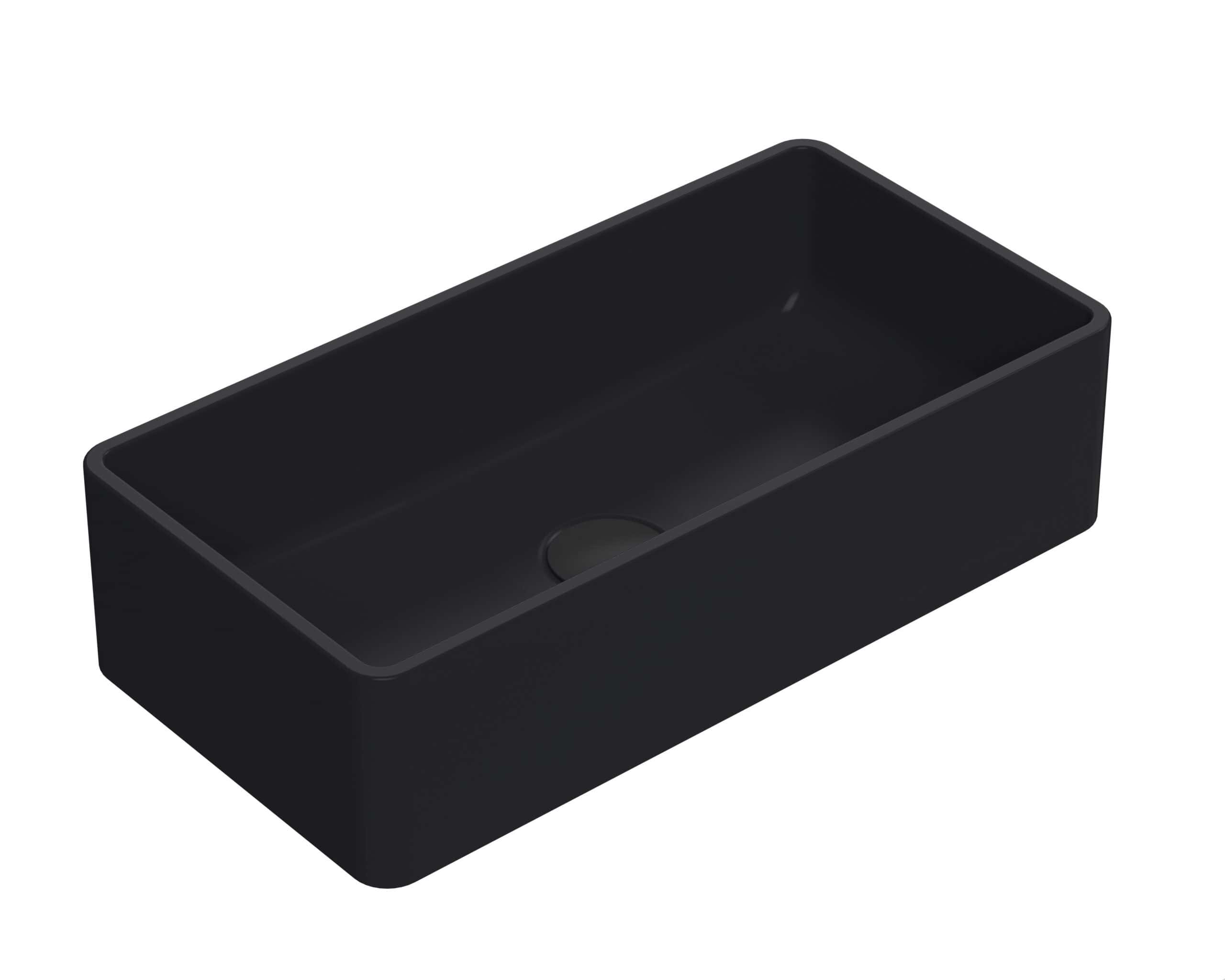 Sleek black rectangular bathroom sink with modern minimalist design, ideal for contemporary bathroom renovations and stylish washbasins.