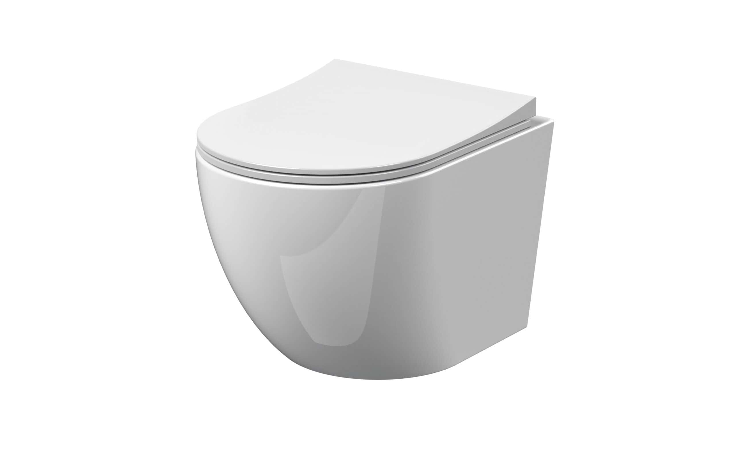 Sleek modern wall-mounted toilet with soft-close lid, ideal for contemporary bathrooms and toilet renovation projects.