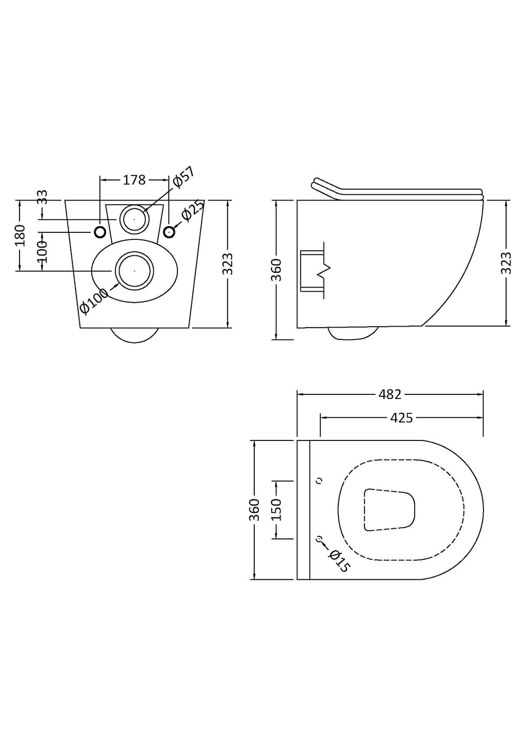High-quality technical drawing of a bathroom toilet with precise dimensions and measurements, showcasing design details, installation specifications, and engineering schematics for optimal bathroom renovation and plumbing projects.