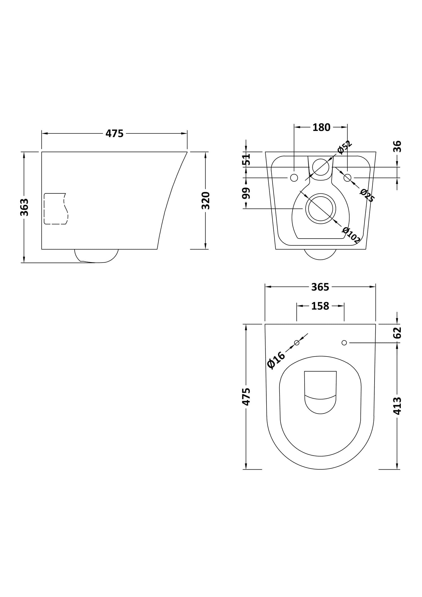 Sleek bidet with detailed technical drawing, dimensions, and plumbing specifications for modern bathroom installations. Ideal for contemporary bathroom renovations and upgrades.