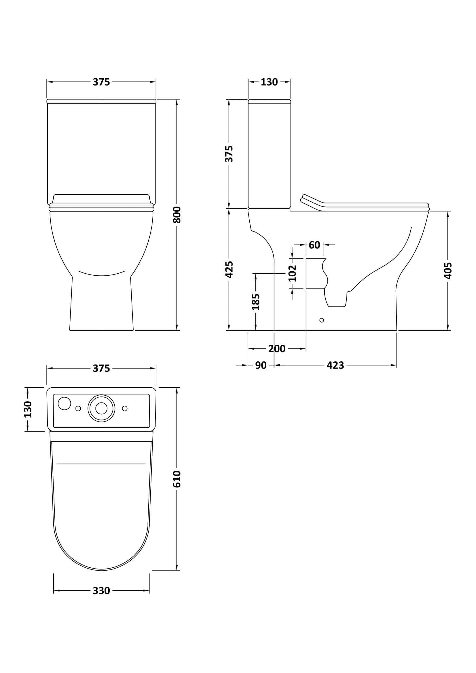 Sleek modern toilet with detailed technical dimensions, perfect for bathroom renovation and design projects. Designed for optimal space, comfort, and style in contemporary bathrooms.
