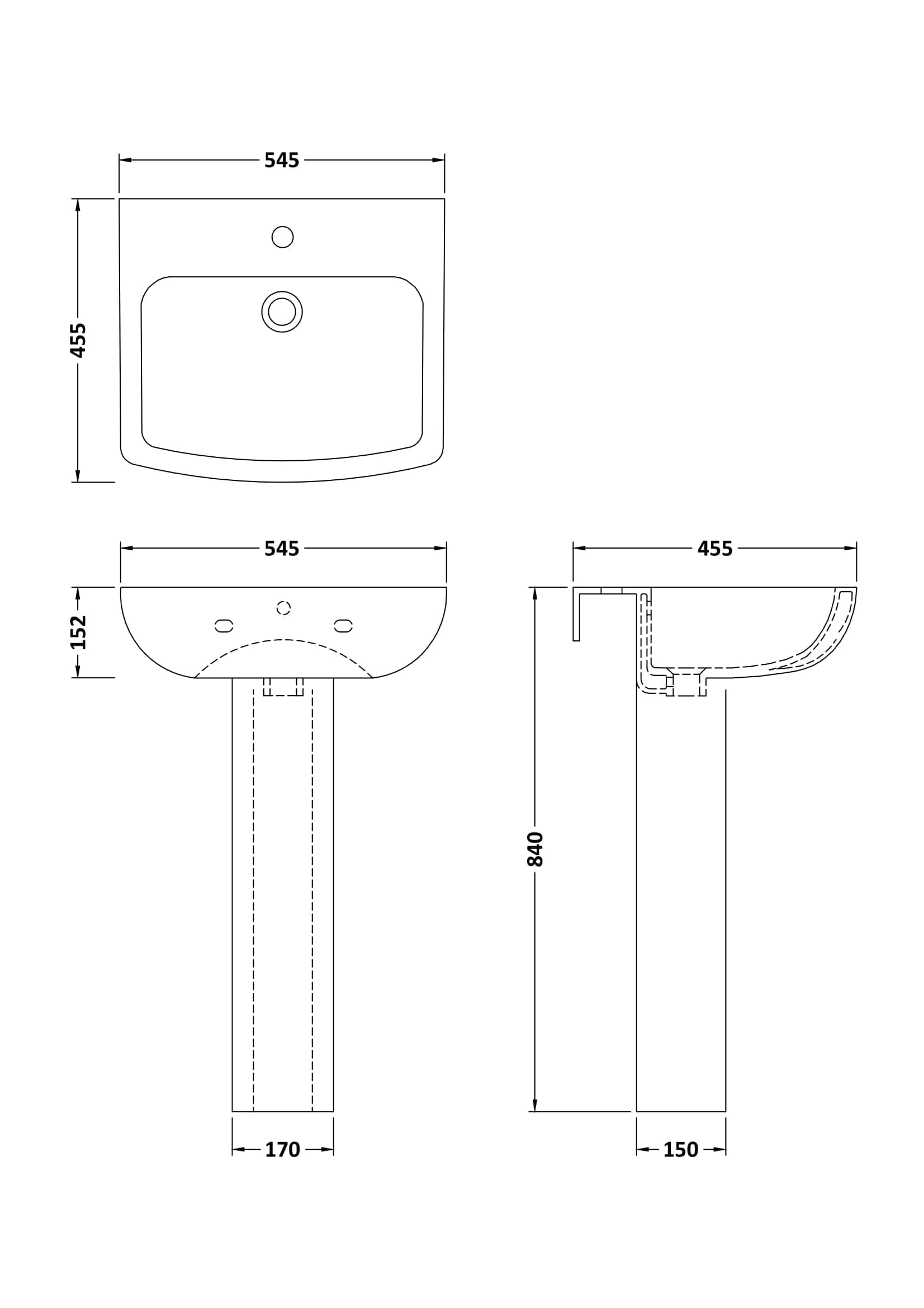 Sleek modern bathroom sink design with precise measurements, ideal for contemporary bathroom renovations and installations, featuring a sturdy pedestal and stylish basin.